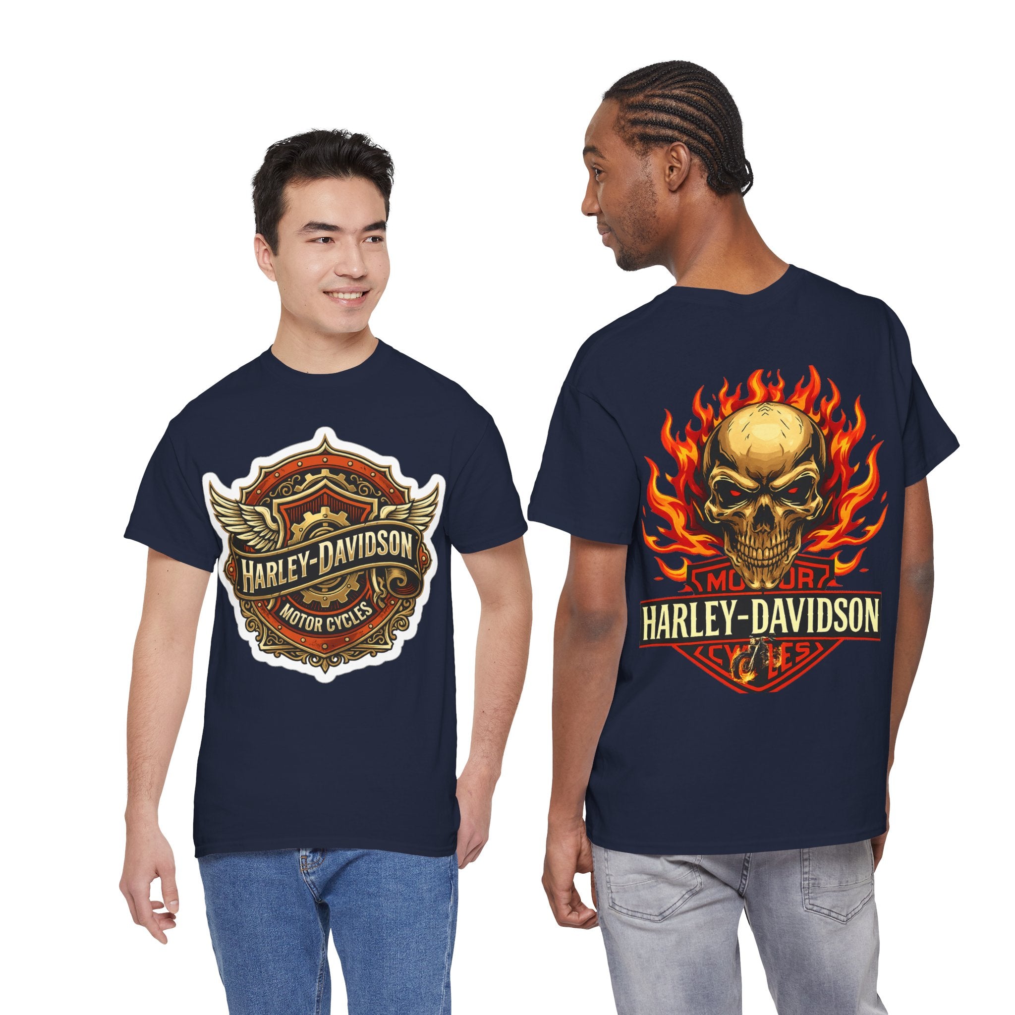 Harley-Davidson Flame Skull Inspired Cotton T-Shirt