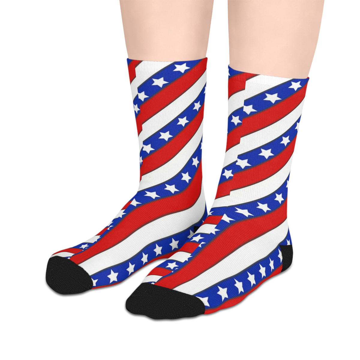 Patriotic Stars & Stripes Mid-Length Socks — American Flag Spiral Design for 4th of July & Everyday