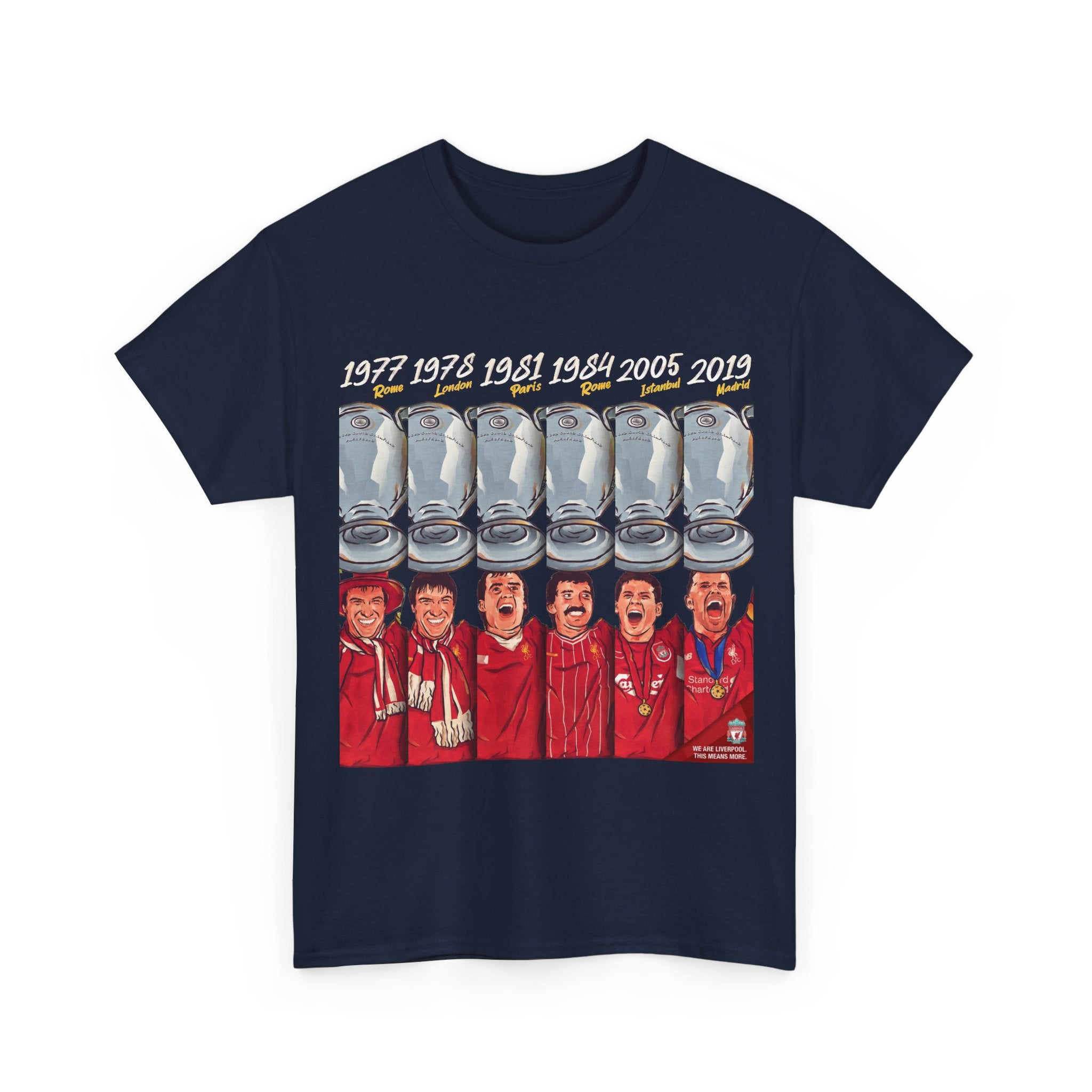 Liverpool Champions Timeline Tee — Liverpool European Cup Winners (1977, 1978, 1981, 1984, 2005, 2019)