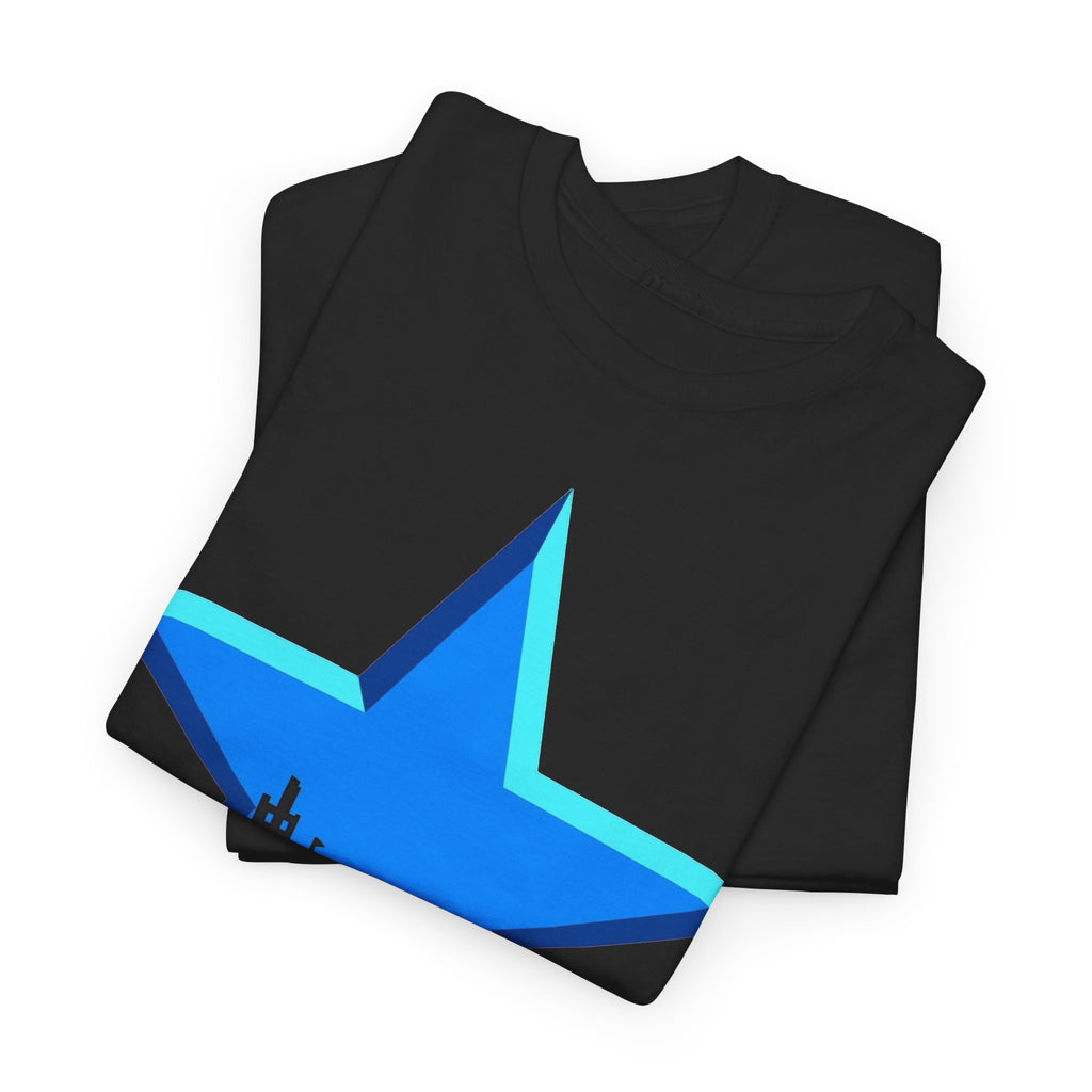 Newcastle City Skyline Star Retro Cotton T-Shirt — Blue Star with Urban Skyline Graphic