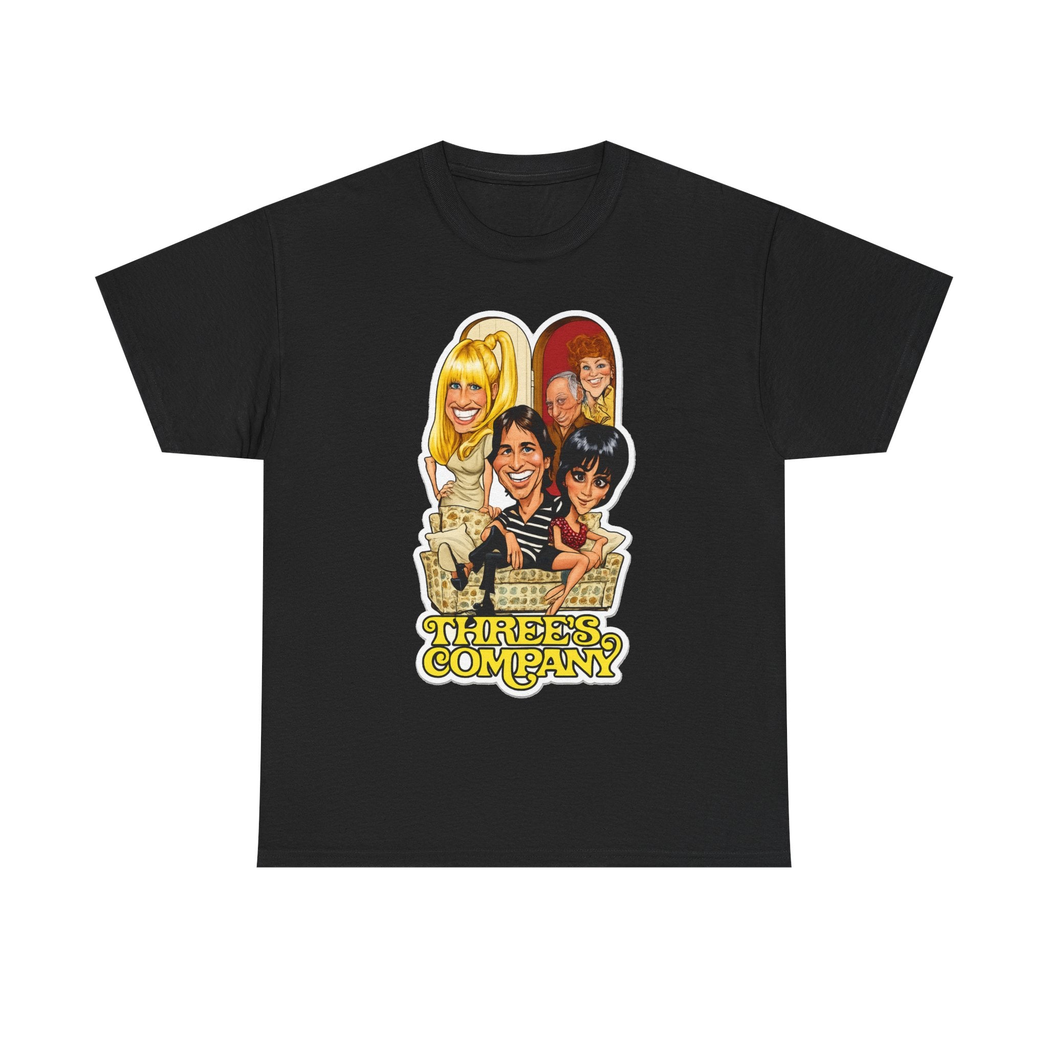 Three's Company Retro TV Tee — Vintage Sitcom Caricature T-Shirt