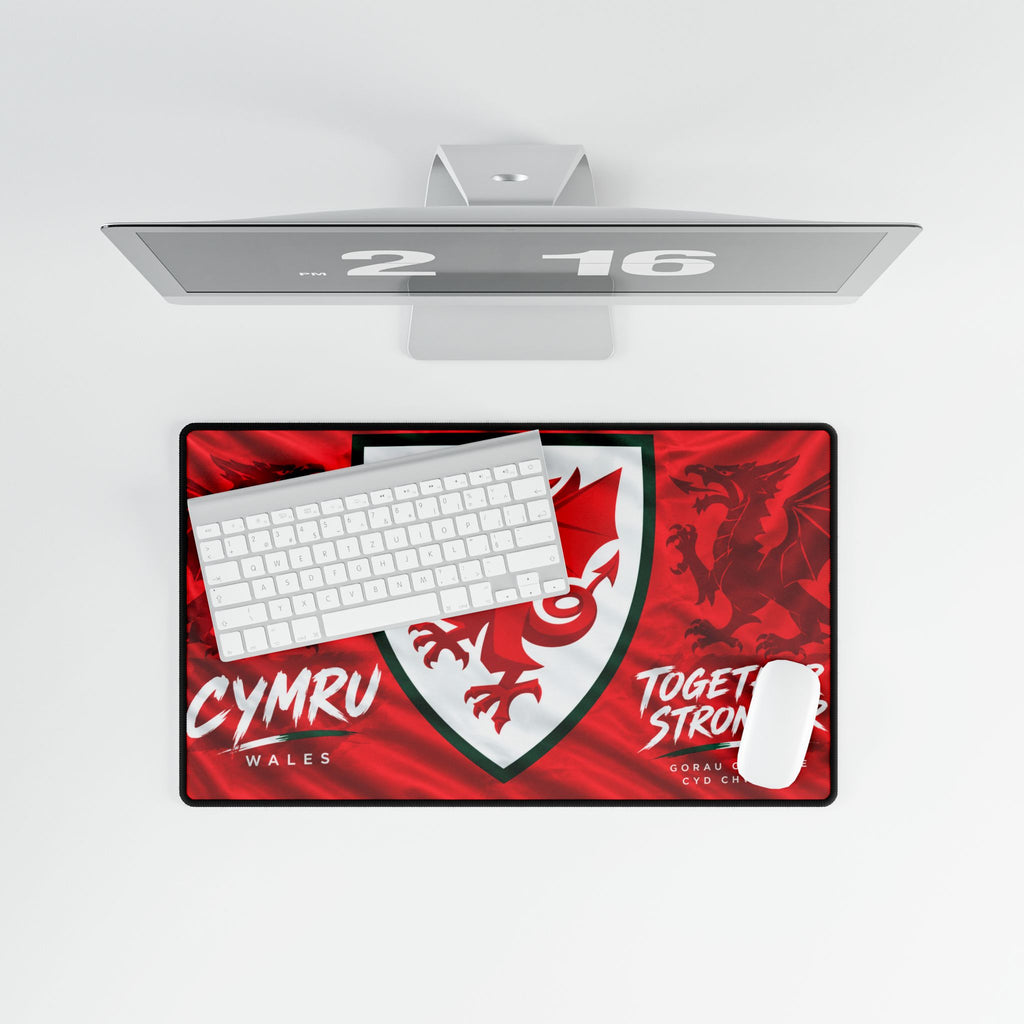 Wales Red Dragon Desk Mat — 'Cymru Together Stronger' Gaming/Office Mouse Pad