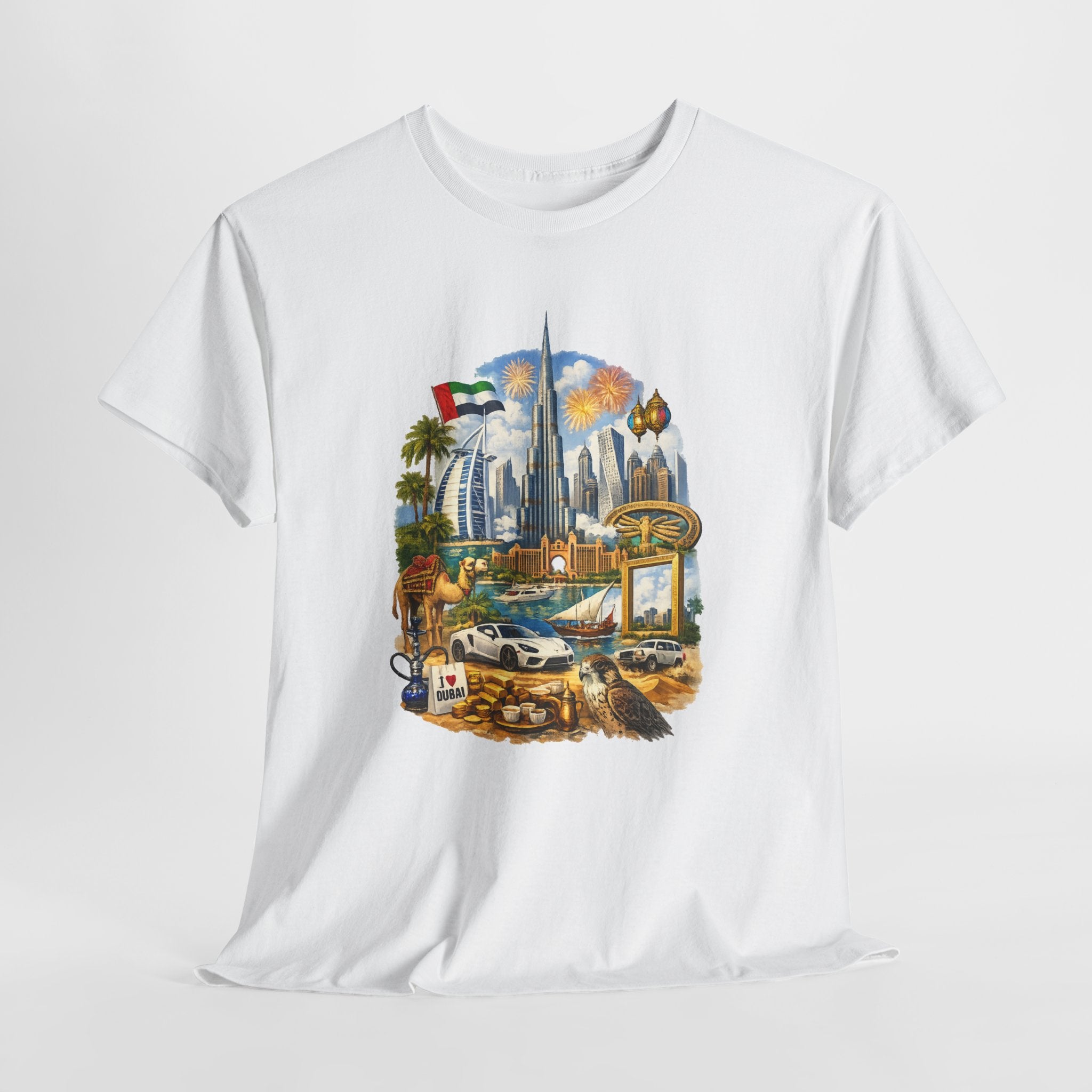 Dubai Skyline Beach Vacation T-Shirt – Retro Travel Collage Tee