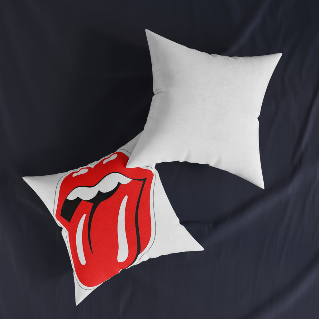 Rock Band Tongue Square Pillow – Retro Music Logo Throw Cushion