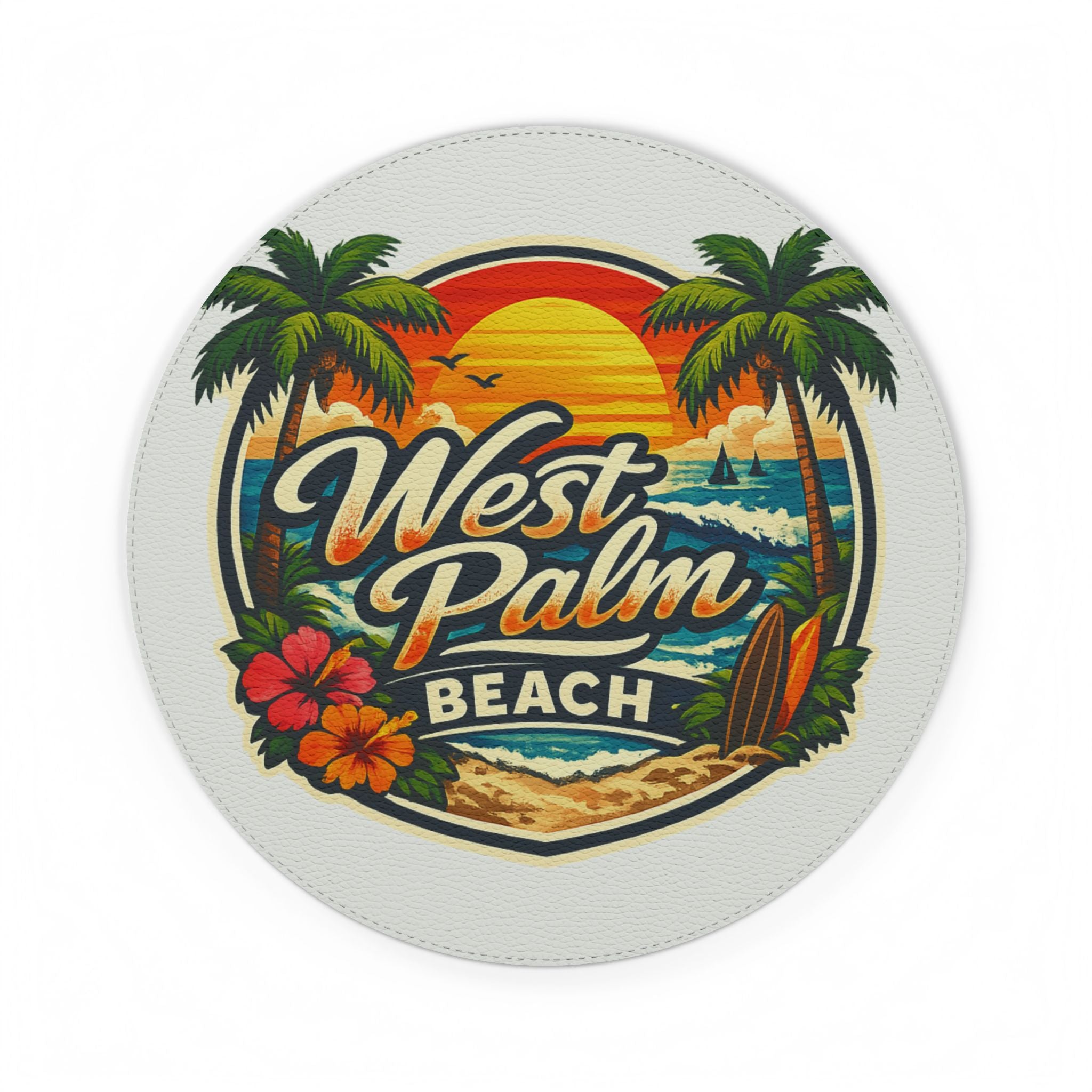 West Palm Beach Retro Sunset PU Leather Mouse Mat