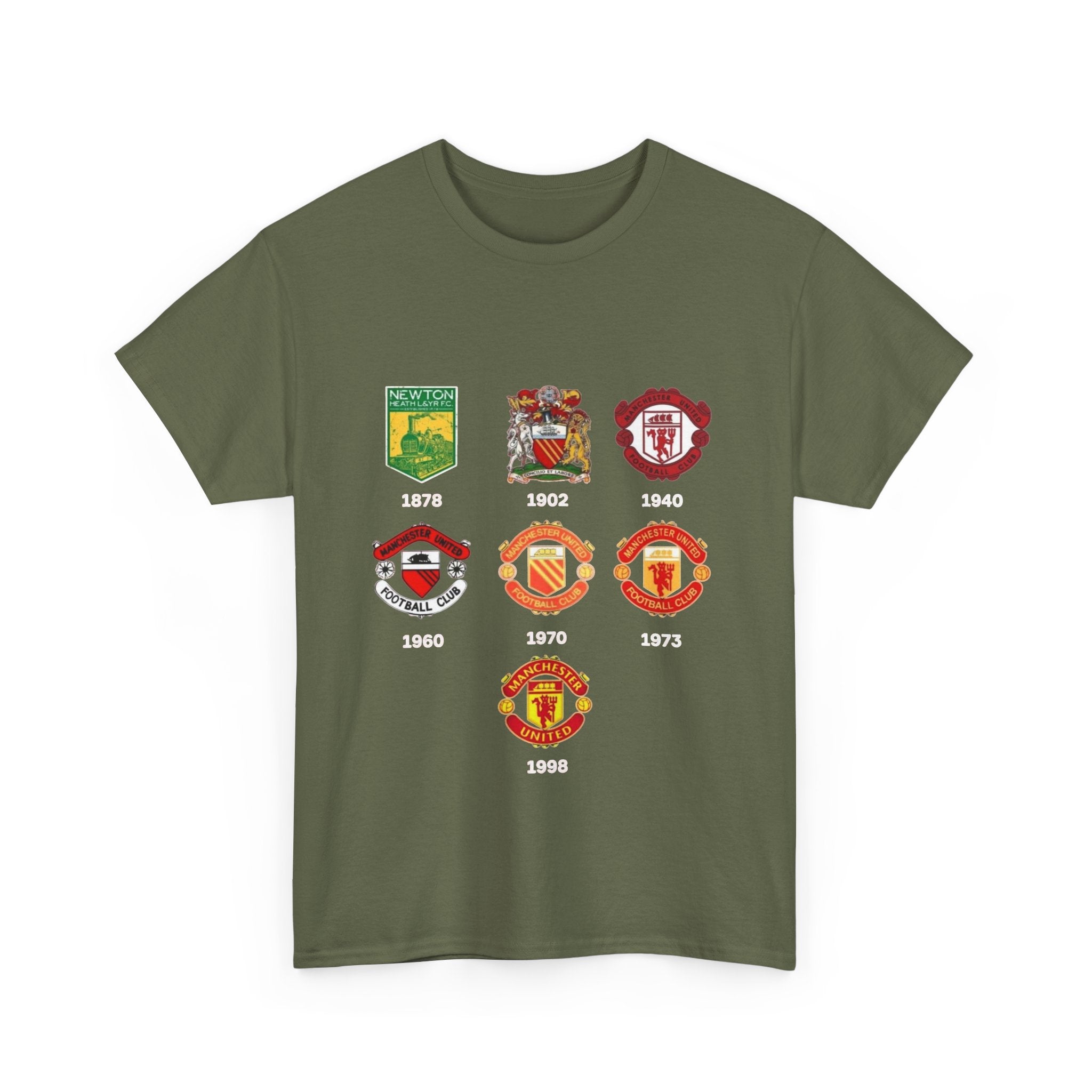 Manchester United Crest Evolution T-Shirt — Vintage Club Logo Timeline Tee