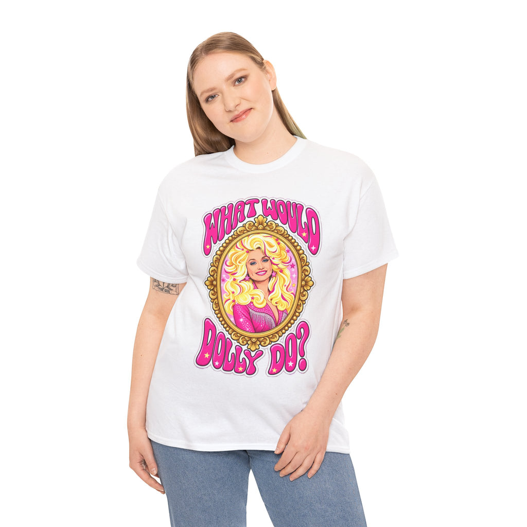 What Would Dolly Do? Graphic Tee — Retro Pink Dolly Portrait T‑Shirt