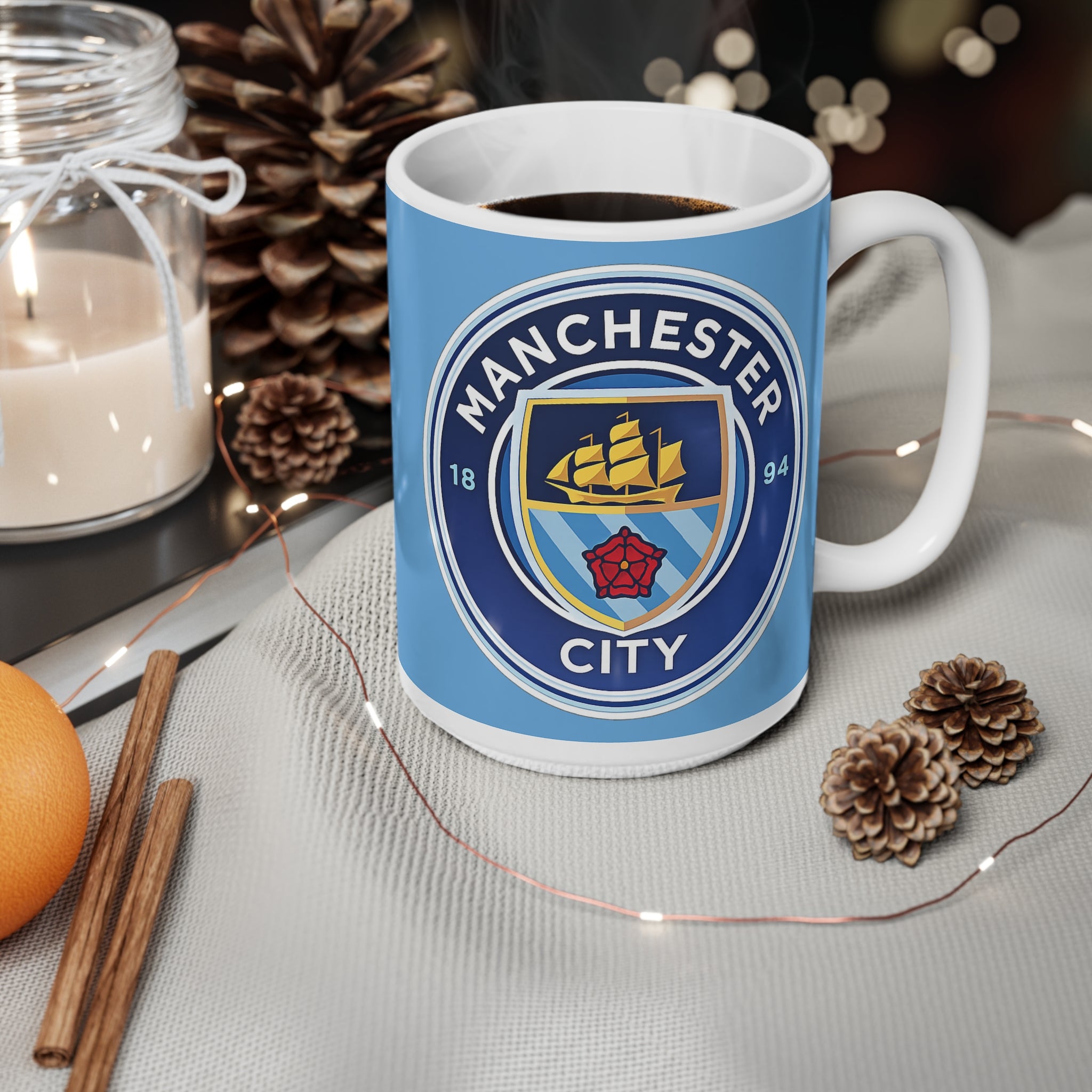 Manchester City Football Club Ceramic Coffee Mug — 11oz & 15oz Team Crest Design