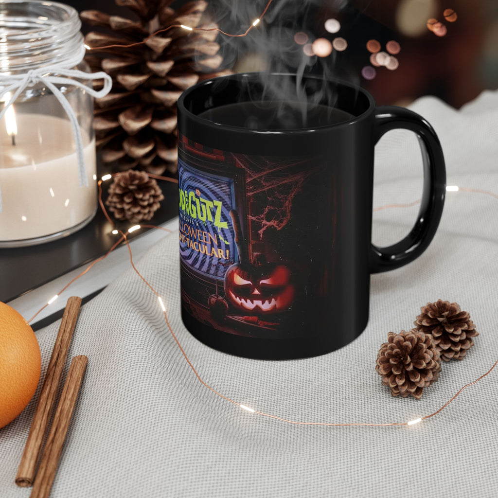 Halloween Horror Mug — 'Blood & Gutz Halloween Fright-Tacular' Black Ceramic Coffee Cup