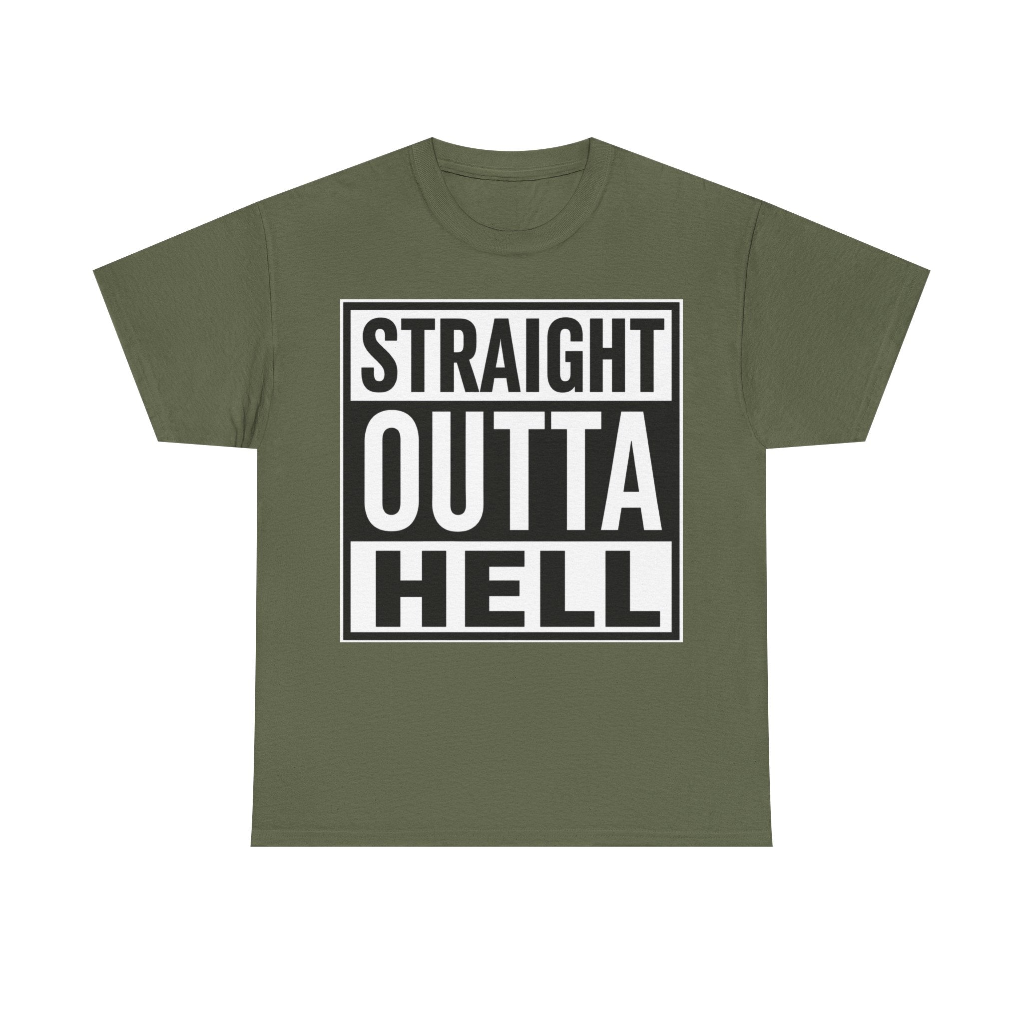 Straight Outta Hell T-Shirt — Bold Gothic Graphic Tee