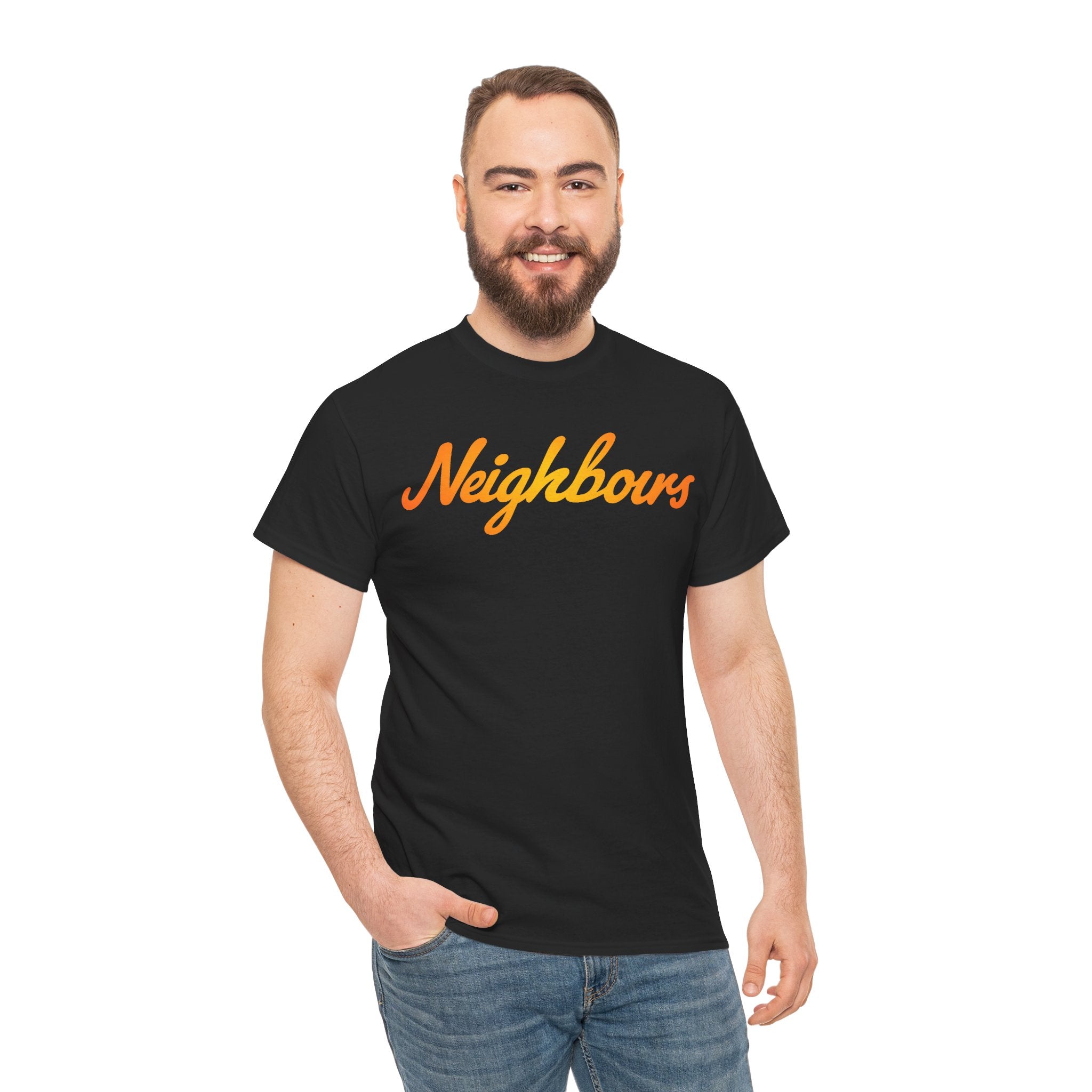 Neighbours Script T‑Shirt — Retro Orange Neighborhood Tee