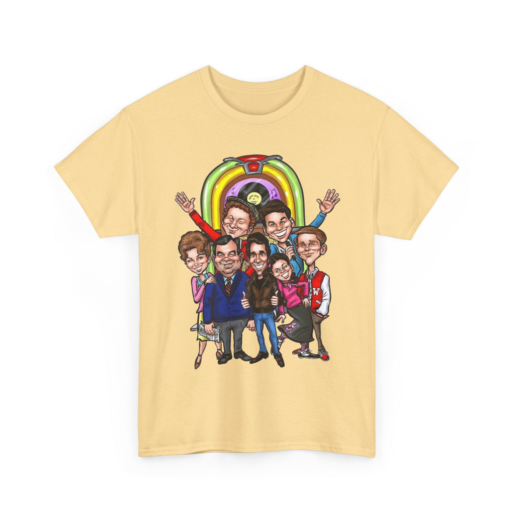 Happy Days Cast Caricature Tee — Retro 70s Sitcom Graphic T-Shirt