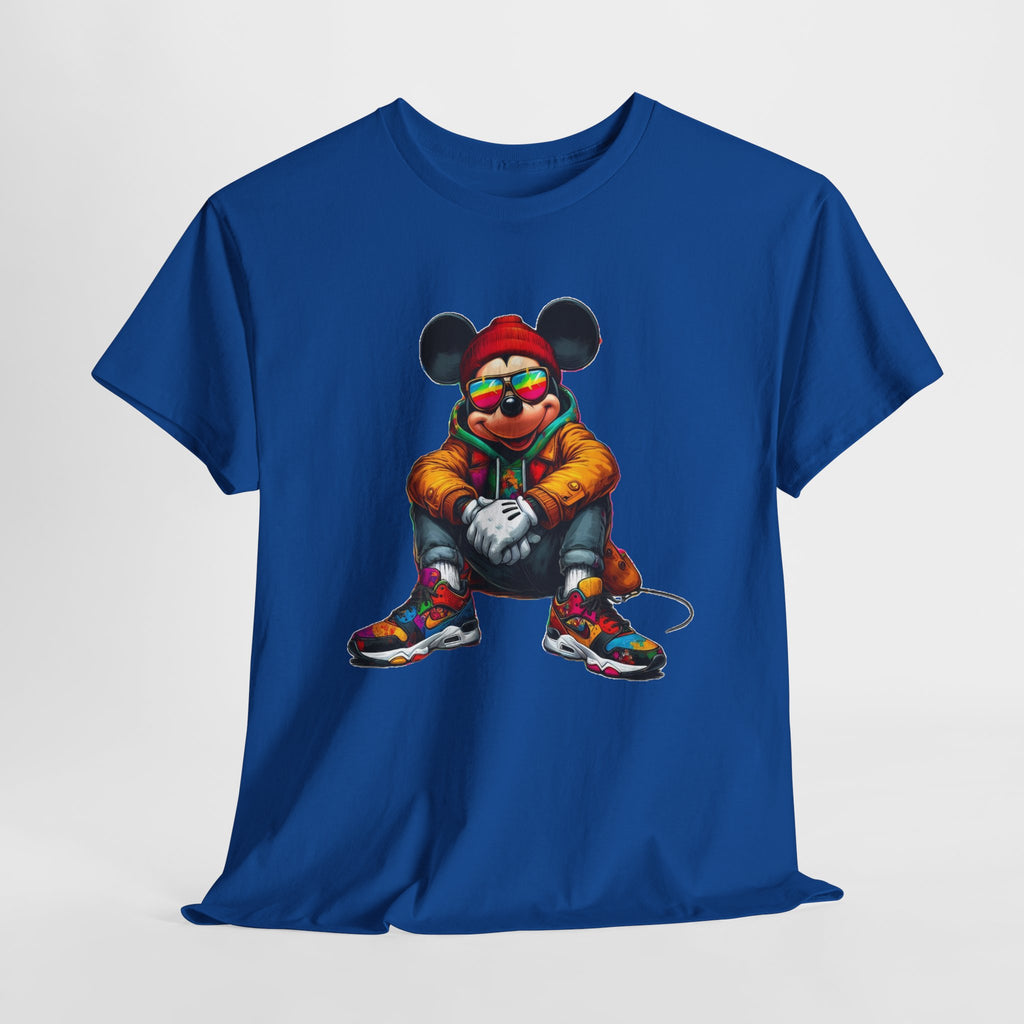 Mickey Mouse Streetwear Graphic Tee — Hip-Hop Mouse Character Sitting in Sneakers