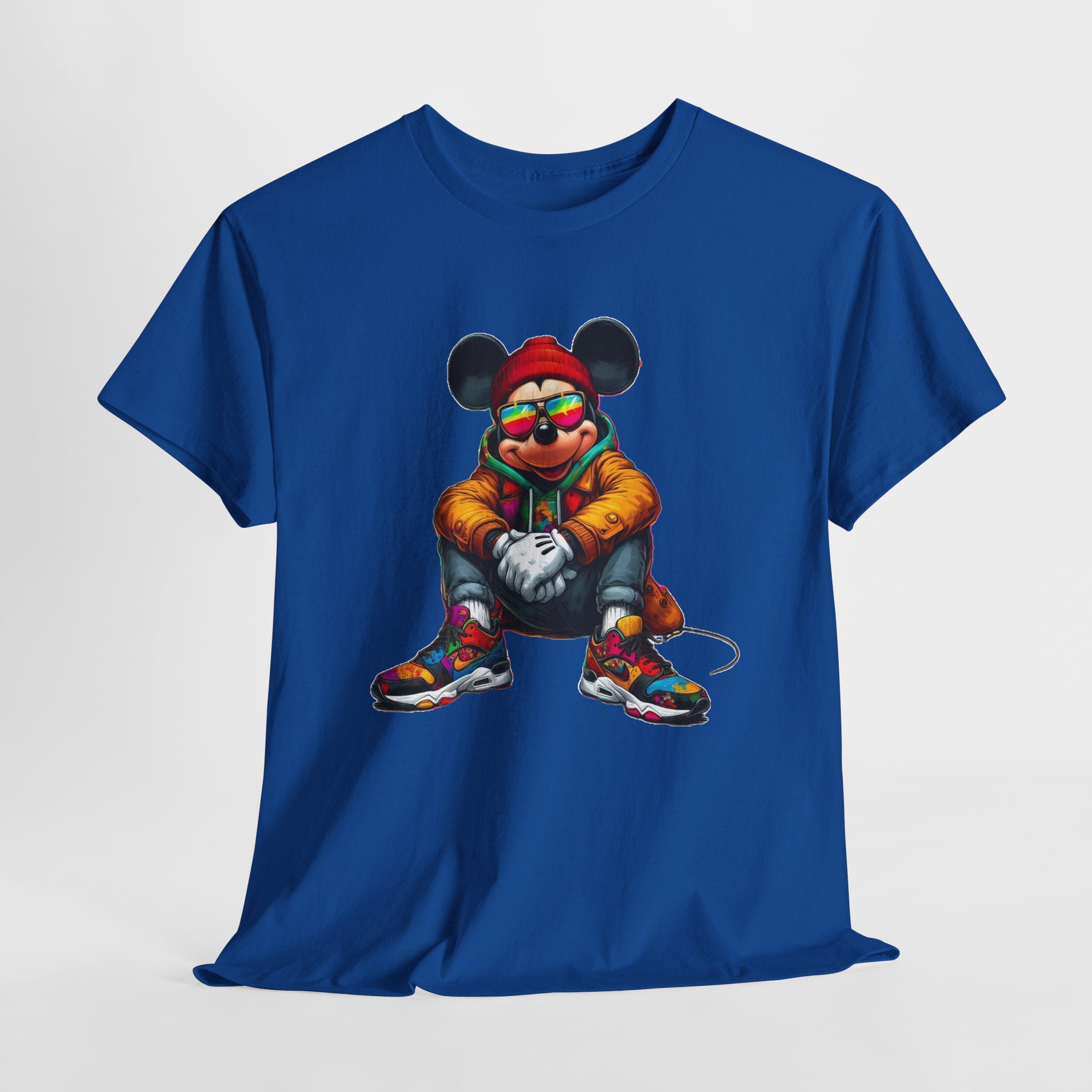 Mickey Mouse Streetwear Graphic Tee — Hip-Hop Mouse Character Sitting in Sneakers