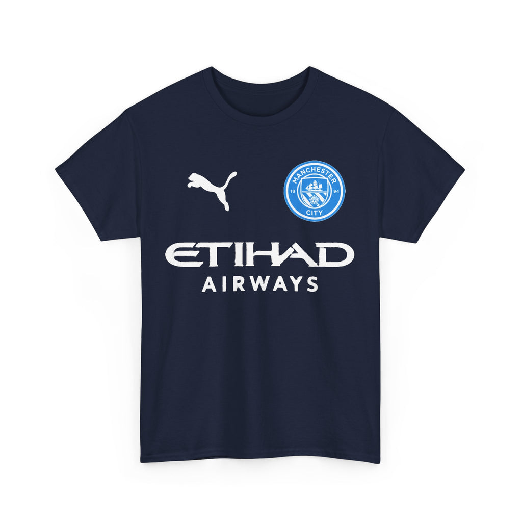 Man City Inspired Etihad Airways Logo Tee - Black Puma Style Football Shirt