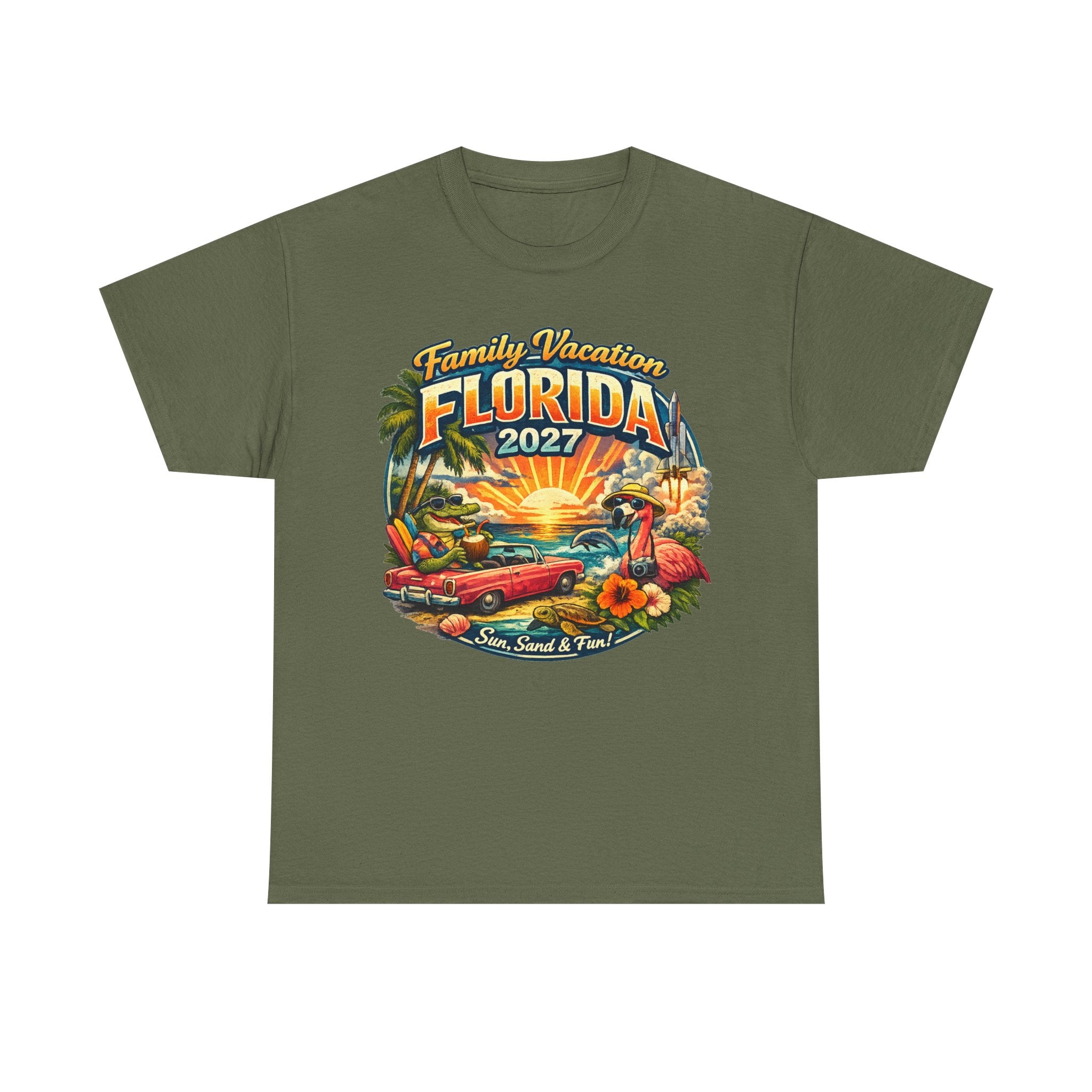Florida Family Vacation 2027 T-Shirt — Retro Sunset Beach Design