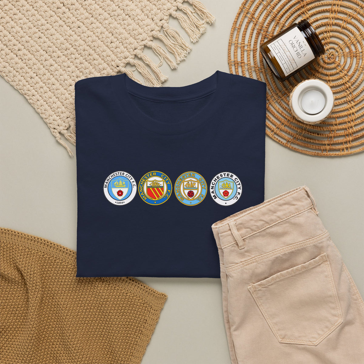 Man City Retro Crest Inspired Cotton T-Shirt