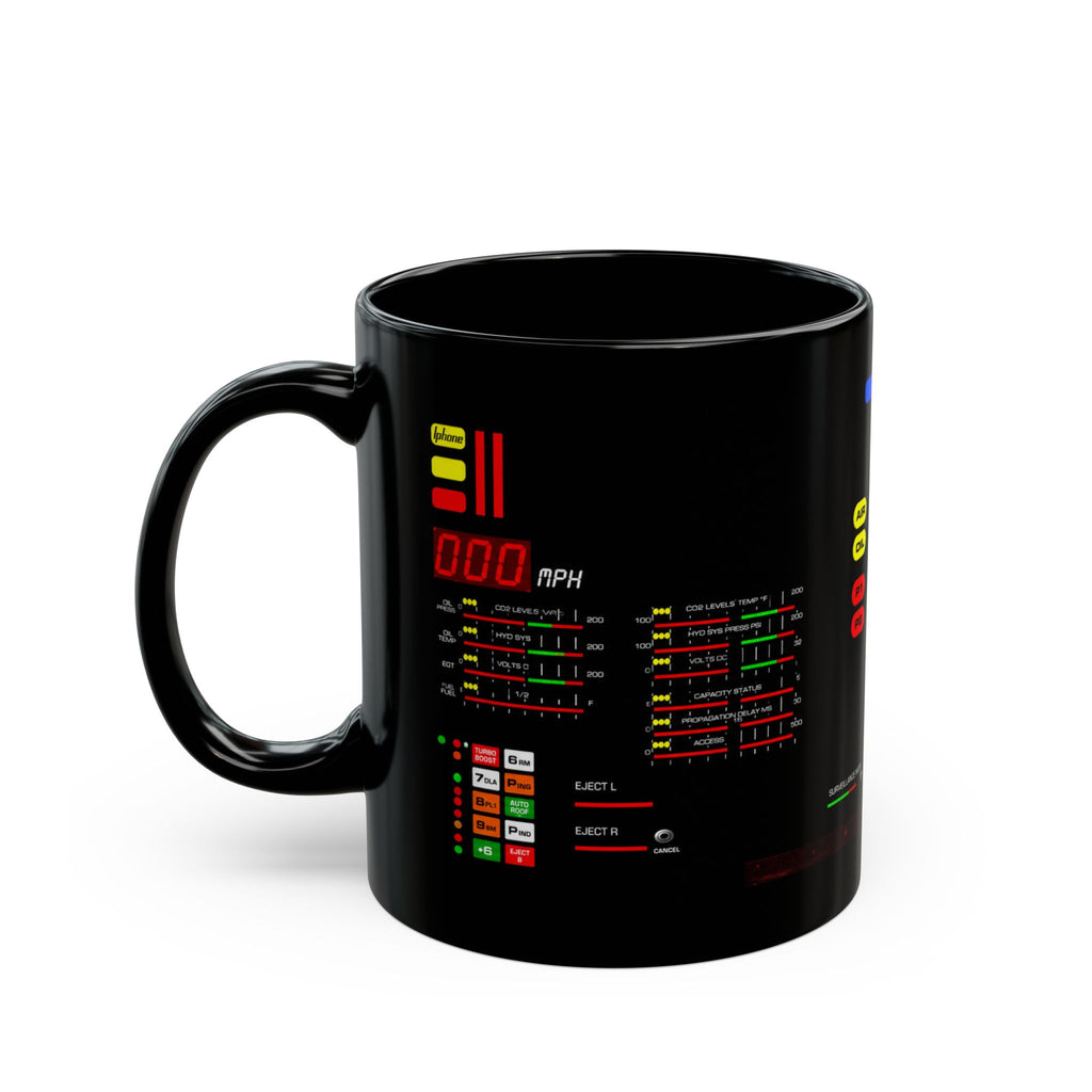 Knight Rider Kitt Dashboard Computer Console Black Mug — Futuristic Control Panel Design (11oz & 15oz)
