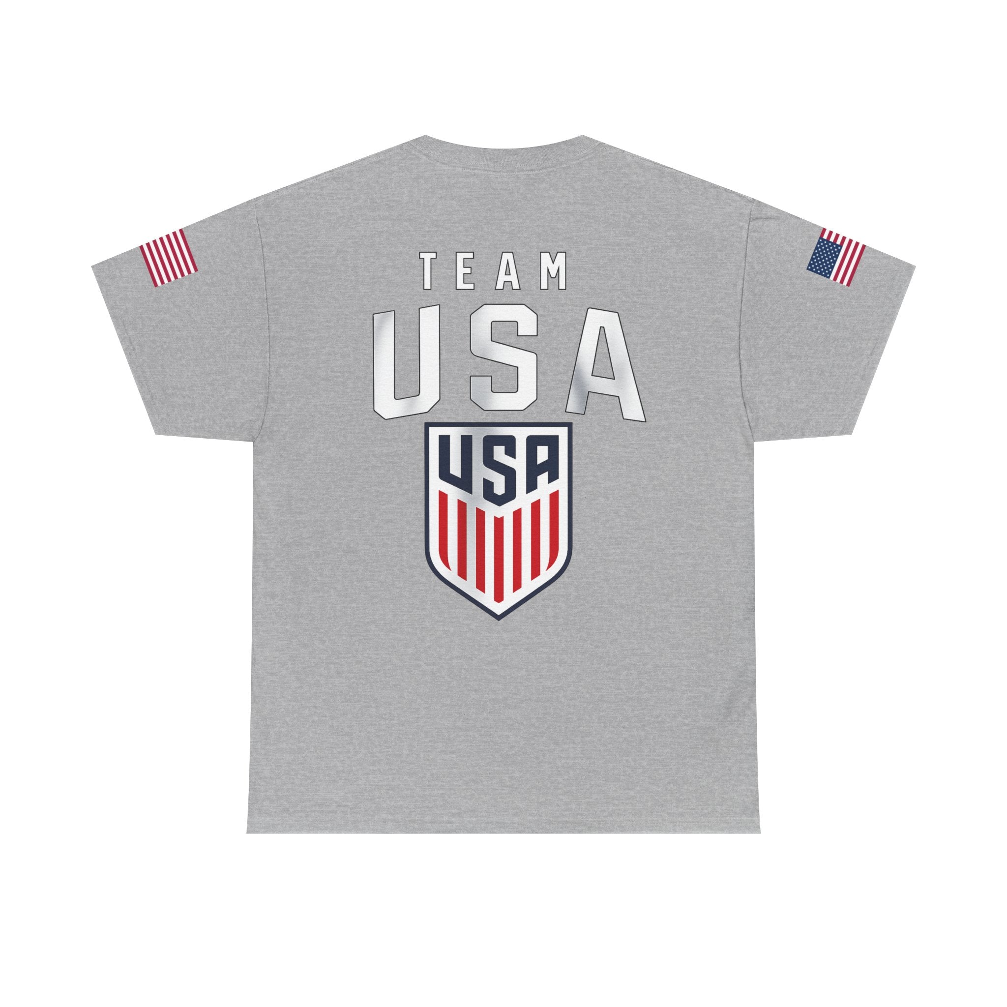 Team USA Flag T‑Shirt — Patriotic Navy Tee with Back Shield Logo