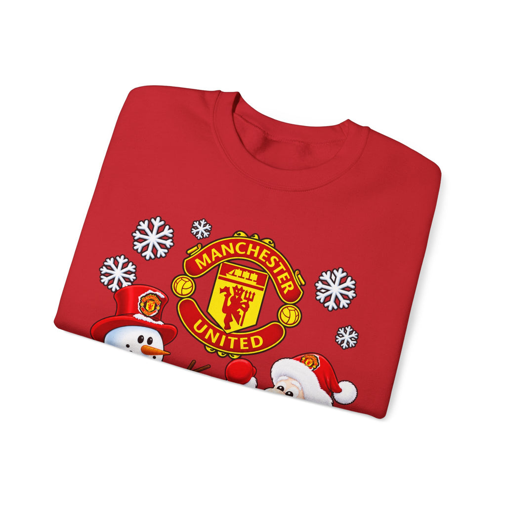 Manchester United Christmas Crewneck Sweatshirt — Santa & Snowman Football Holiday Sweatshirt