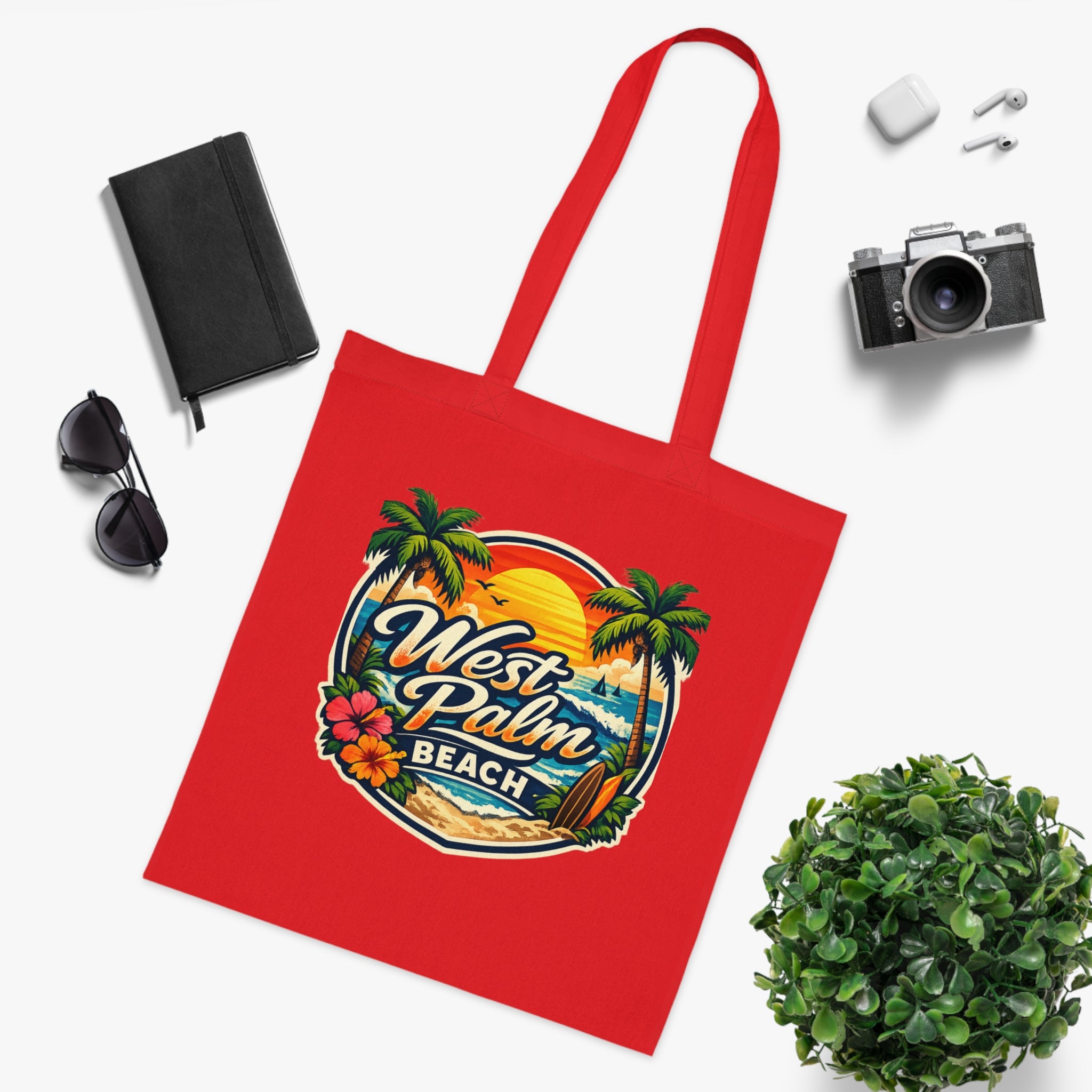 West Palm Beach Cotton Tote — Vintage Tropical Beach Palm Tree Design