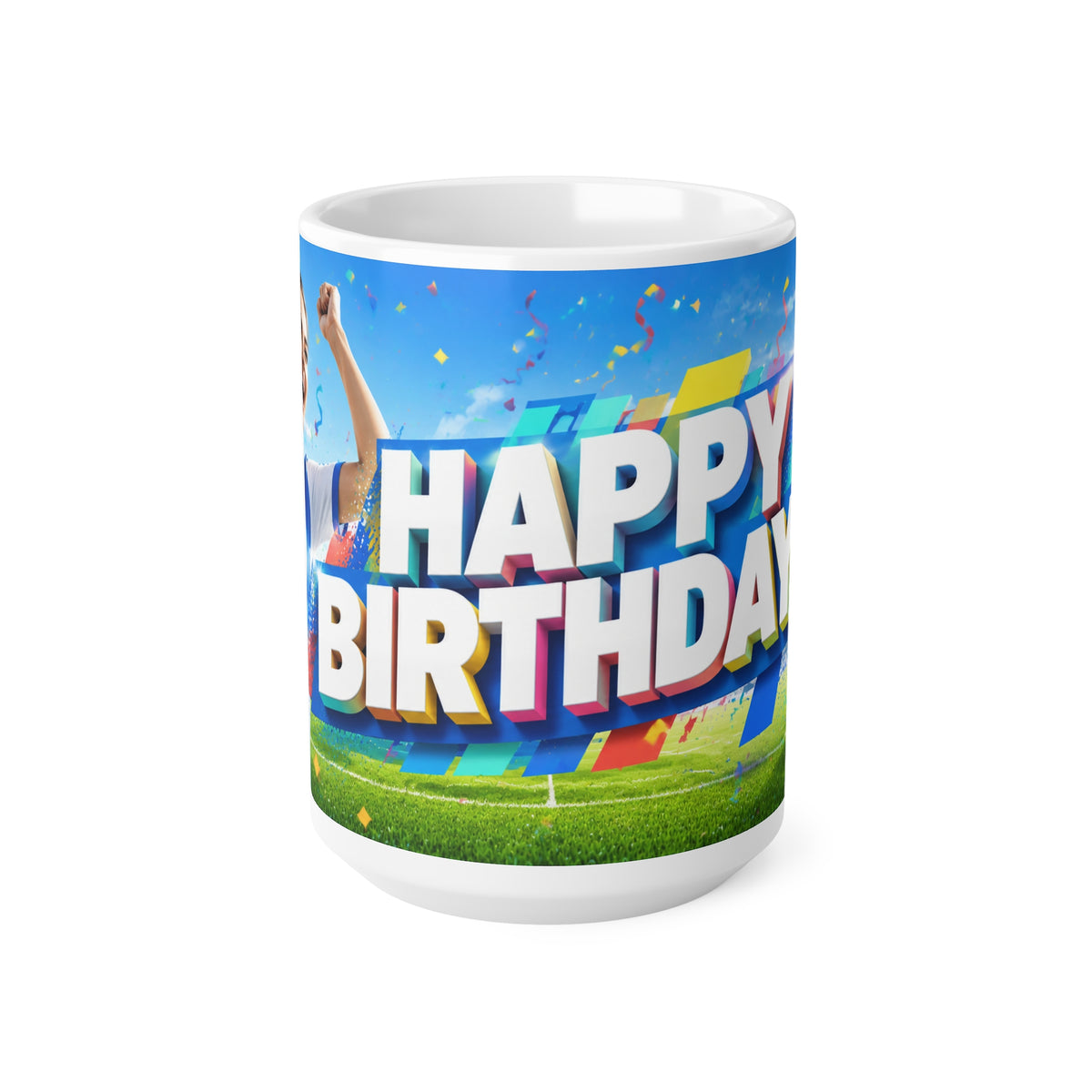 Happy Birthday Soccer Fan Mug — Cheerful Sports-Themed Ceramic Coffee Cup (11oz/15oz)