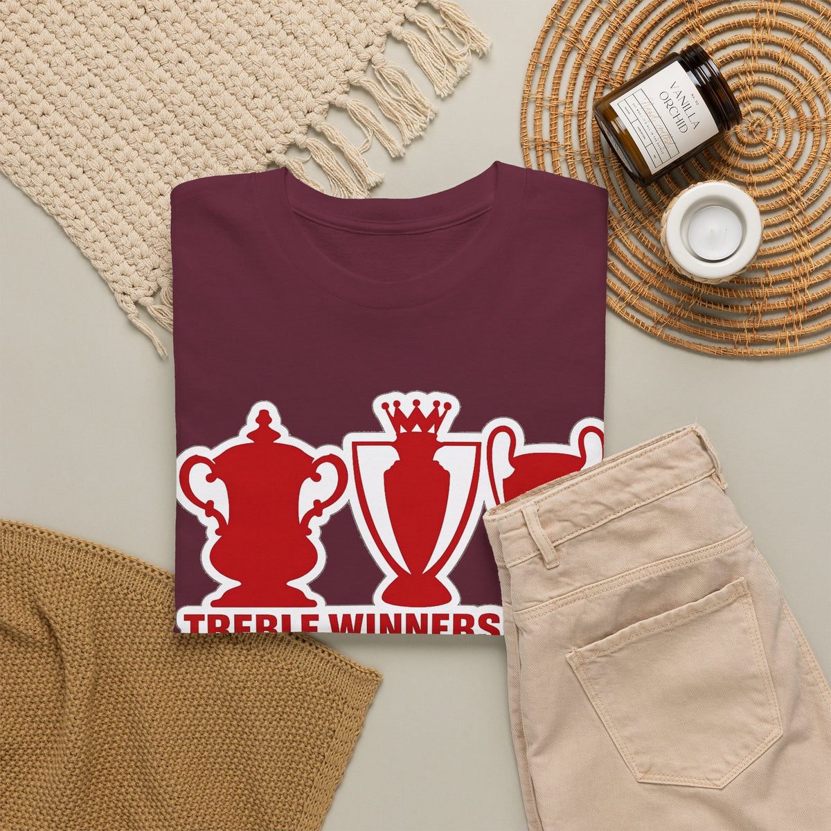 Manchester United Treble Winners 1999 Trophy Graphic Cotton T-Shirt