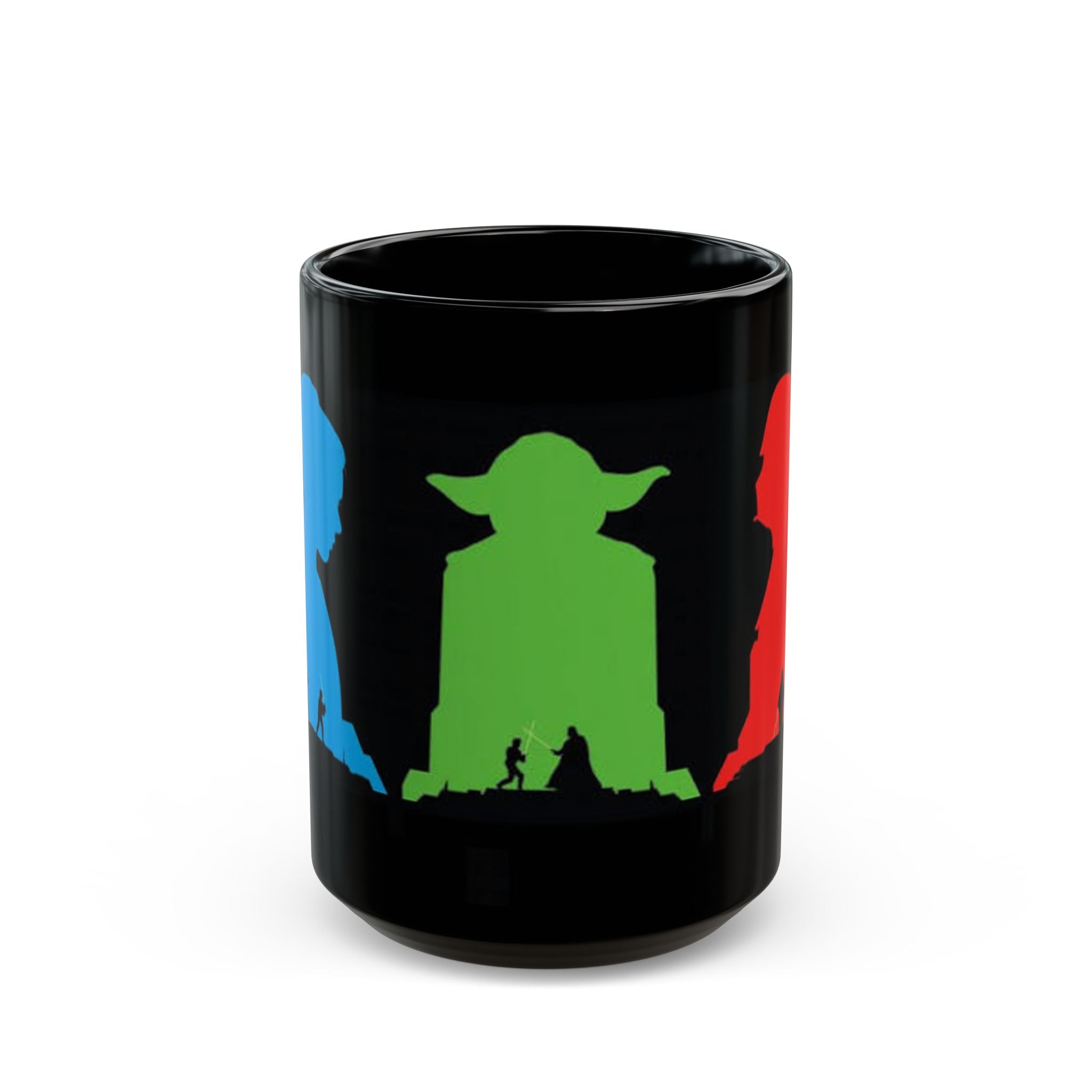 Star Wars Silhouette Mug — Yoda, Vader & Luke Color Portrait Coffee Cup (11oz/15oz)