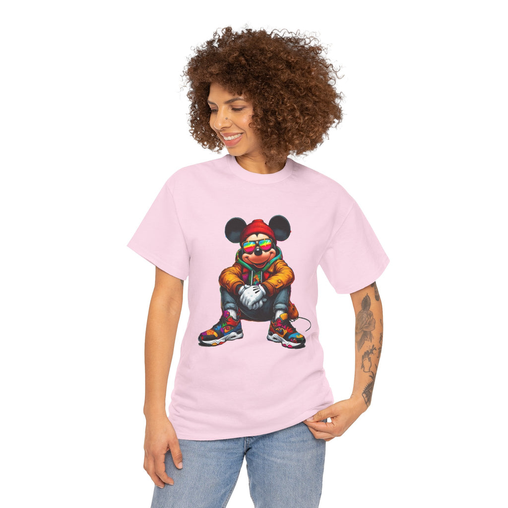 Mickey Mouse Streetwear Graphic Tee — Hip-Hop Mouse Character Sitting in Sneakers