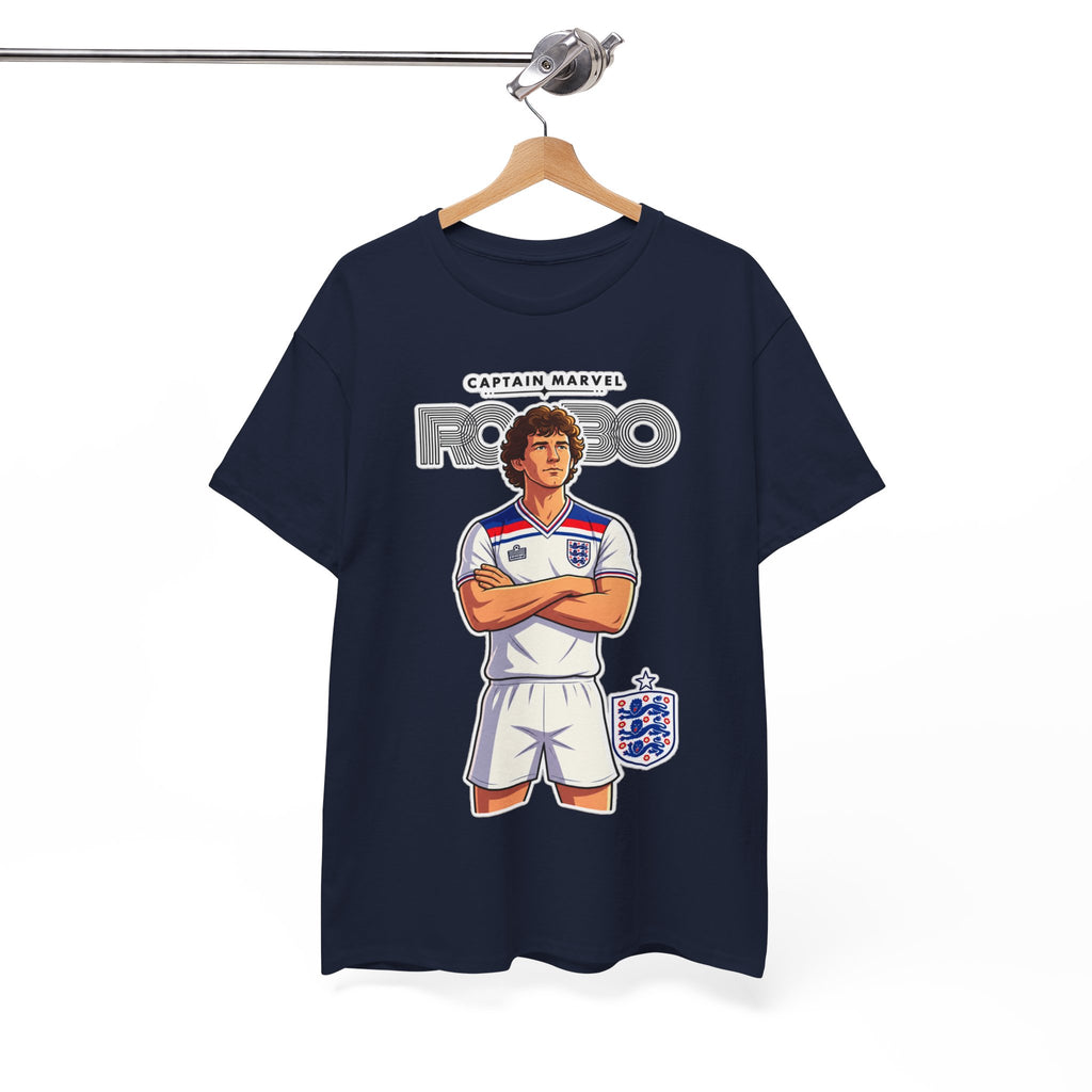 Bryan Robson Retro England Football Cotton T-Shirt / Tee — "Captain Marvel" Soccer Player Graphic