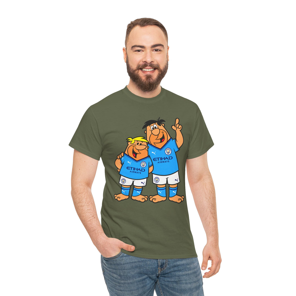 Manchester City The Flintstones Etihad Airways Cartoon Cotton T-Shirt