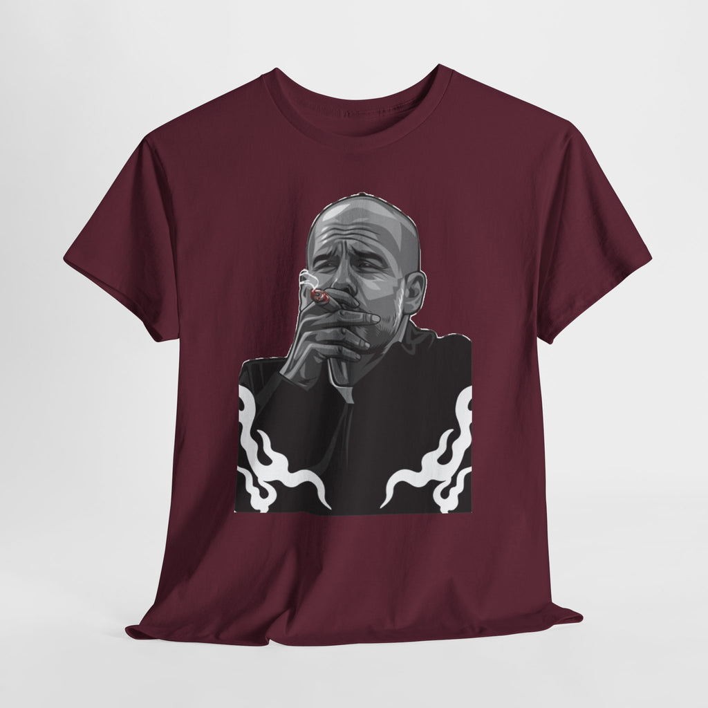 Pep Guardiola Smoking Portrait T‑Shirt — Moody Graphic Tee