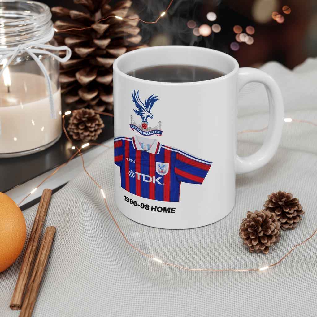 Crystal Palace Retro Football Shirt Mug — 1996-98 Home Jersey Ceramic Coffee Cup (11oz/15oz)