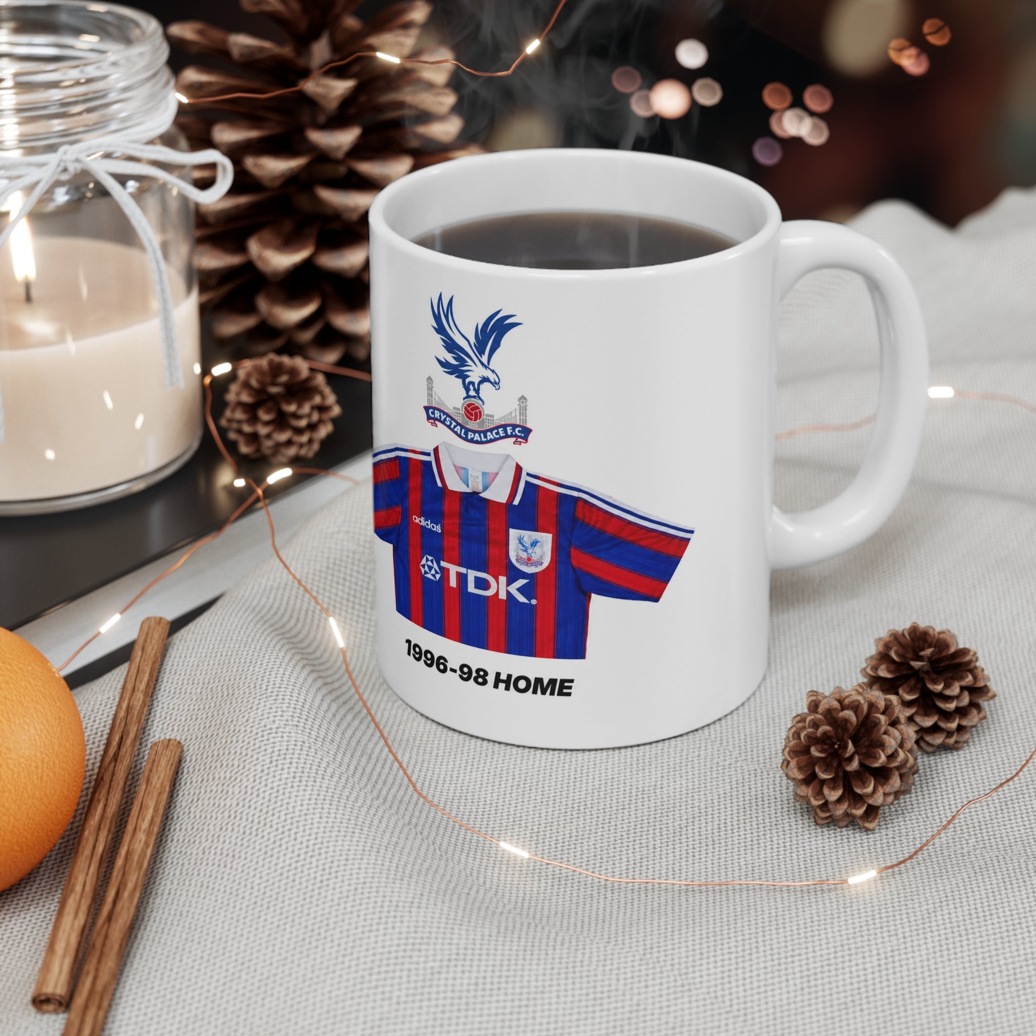 Crystal Palace Retro Football Shirt Mug — 1996-98 Home Jersey Ceramic Coffee Cup (11oz/15oz)