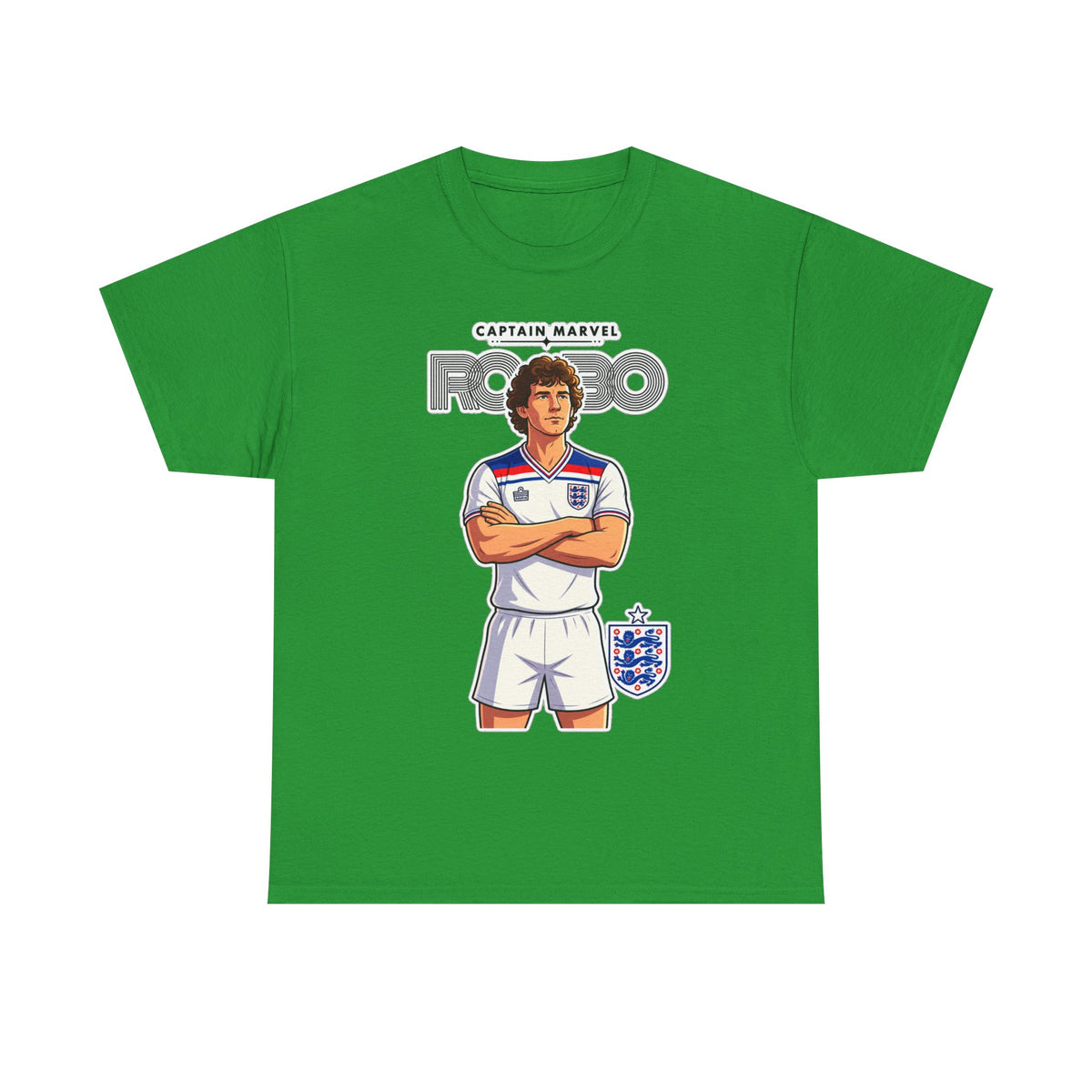 Bryan Robson Retro England Football Cotton T-Shirt / Tee — "Captain Marvel" Soccer Player Graphic