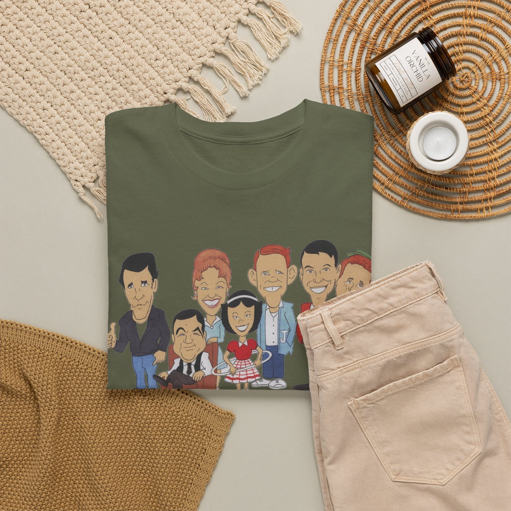 Happy Days Retro TV Cast Cartoon Tee - Vintage Sitcom Character Group Shirt