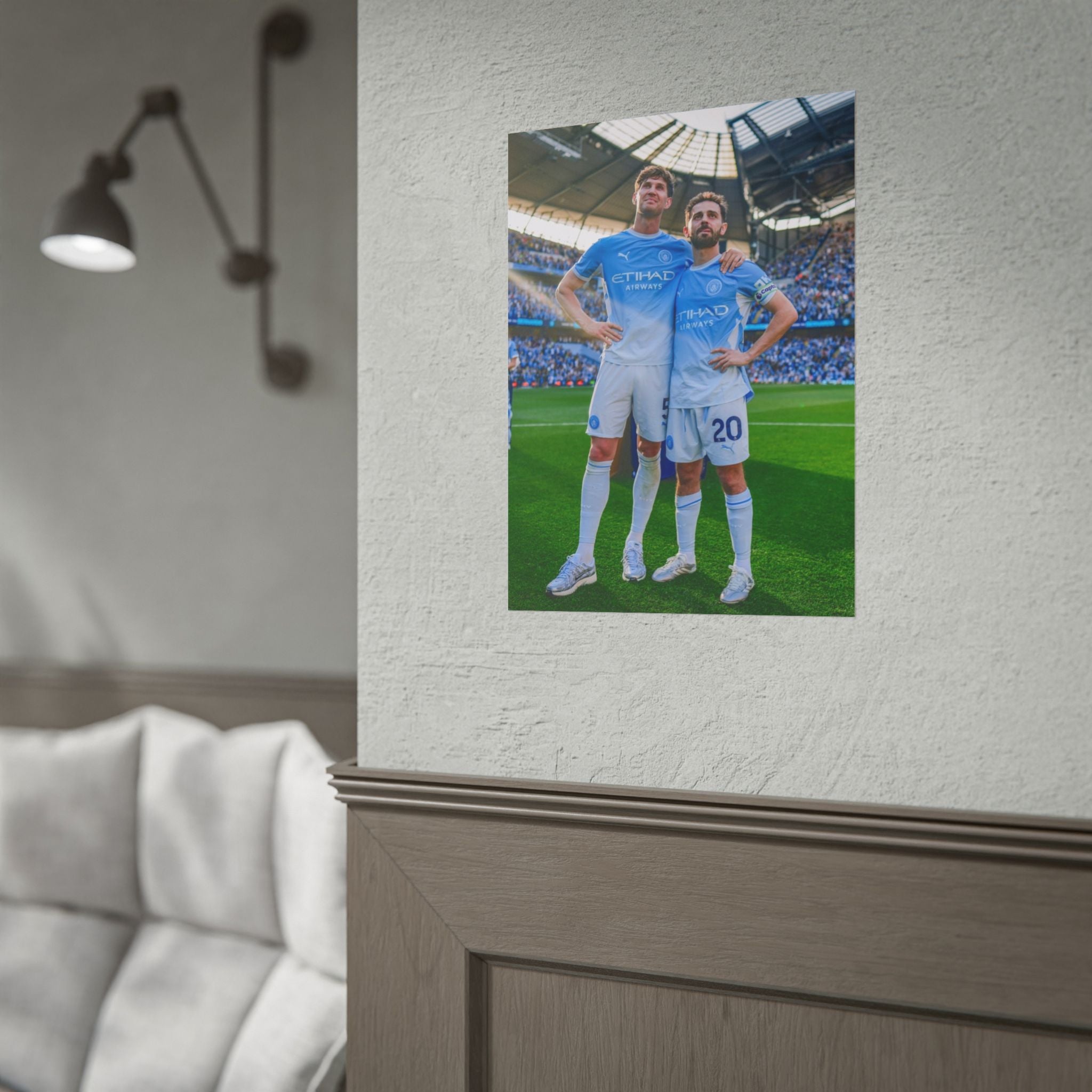 John Stone & Bernardo Silva Soccer Stadium Player Poster — Team Celebration Rolled Poster