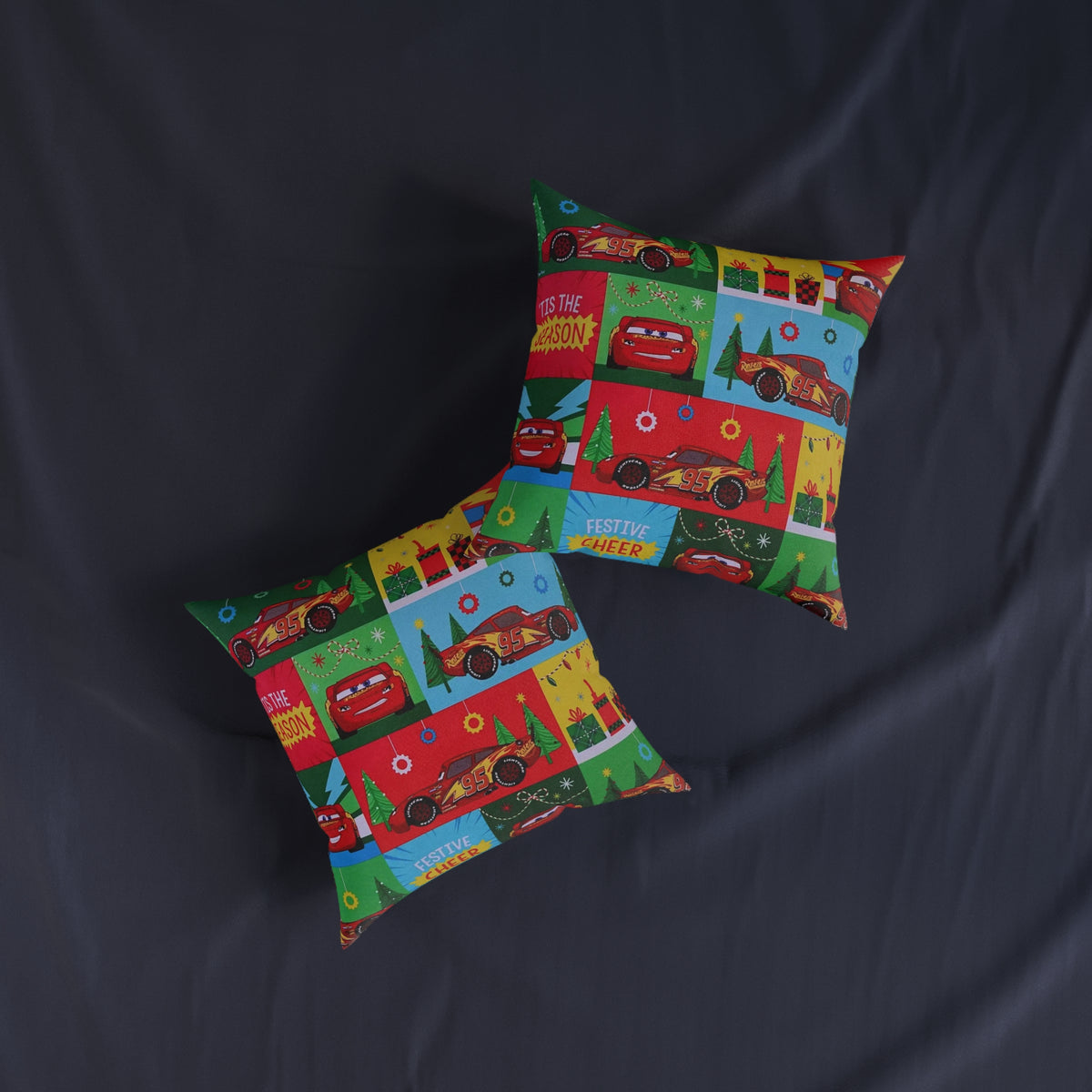 Cars Lightning McQueen Holiday Throw Pillow — Festive Kids Christmas Decor
