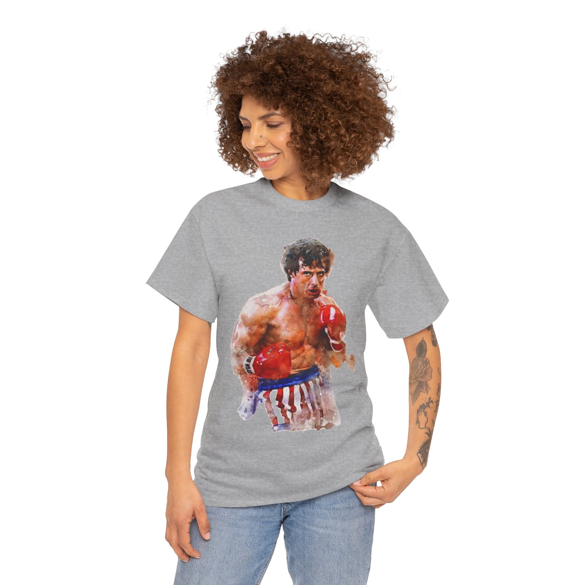 Boxer Rocky Painting T‑Shirt — Vintage American Flag Boxing Tee