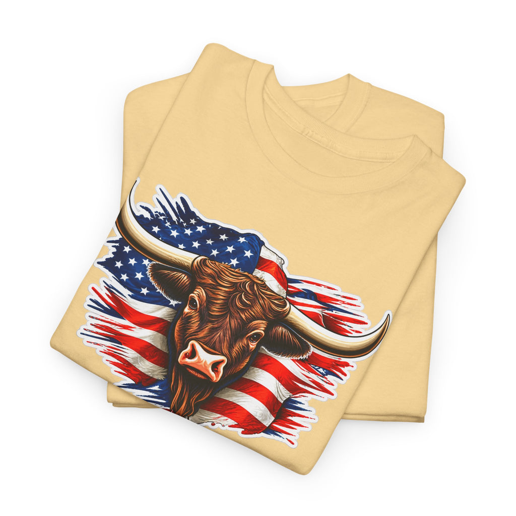 American Flag Bull Graphic Tee — Patriotic Cowboy Western T-Shirt