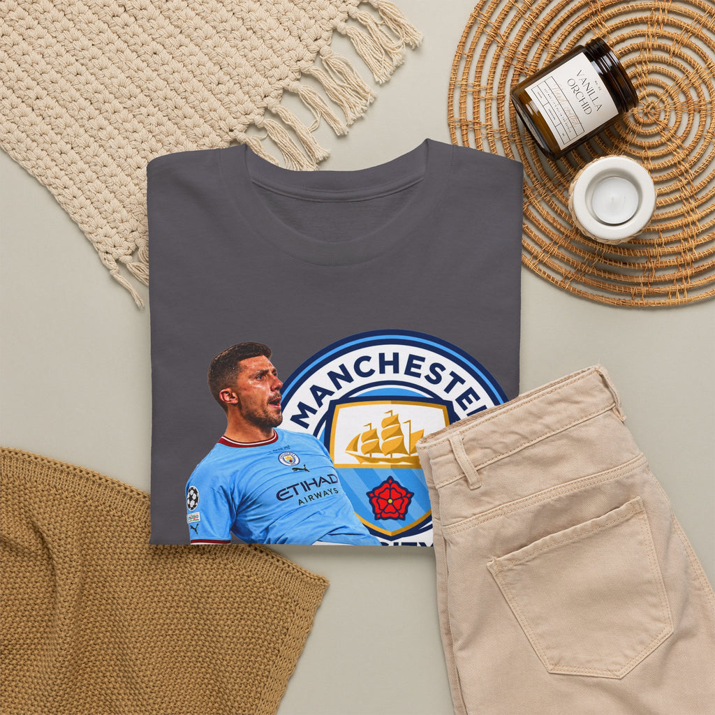 Rodri Manchester City Legend Cotton T-Shirt – Celebratory Slide Graphic Tee