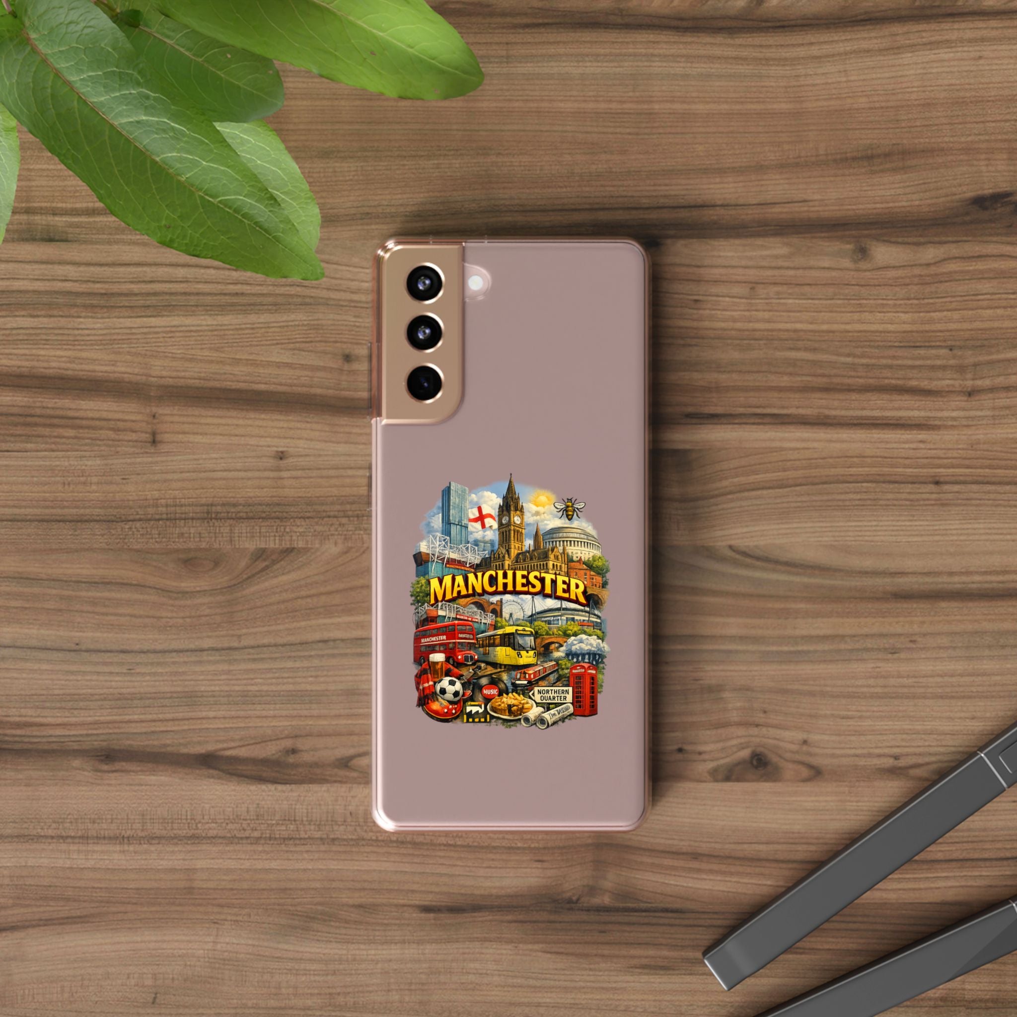 Manchester Landmark Clear Phone Case — Cityscape Collage Design