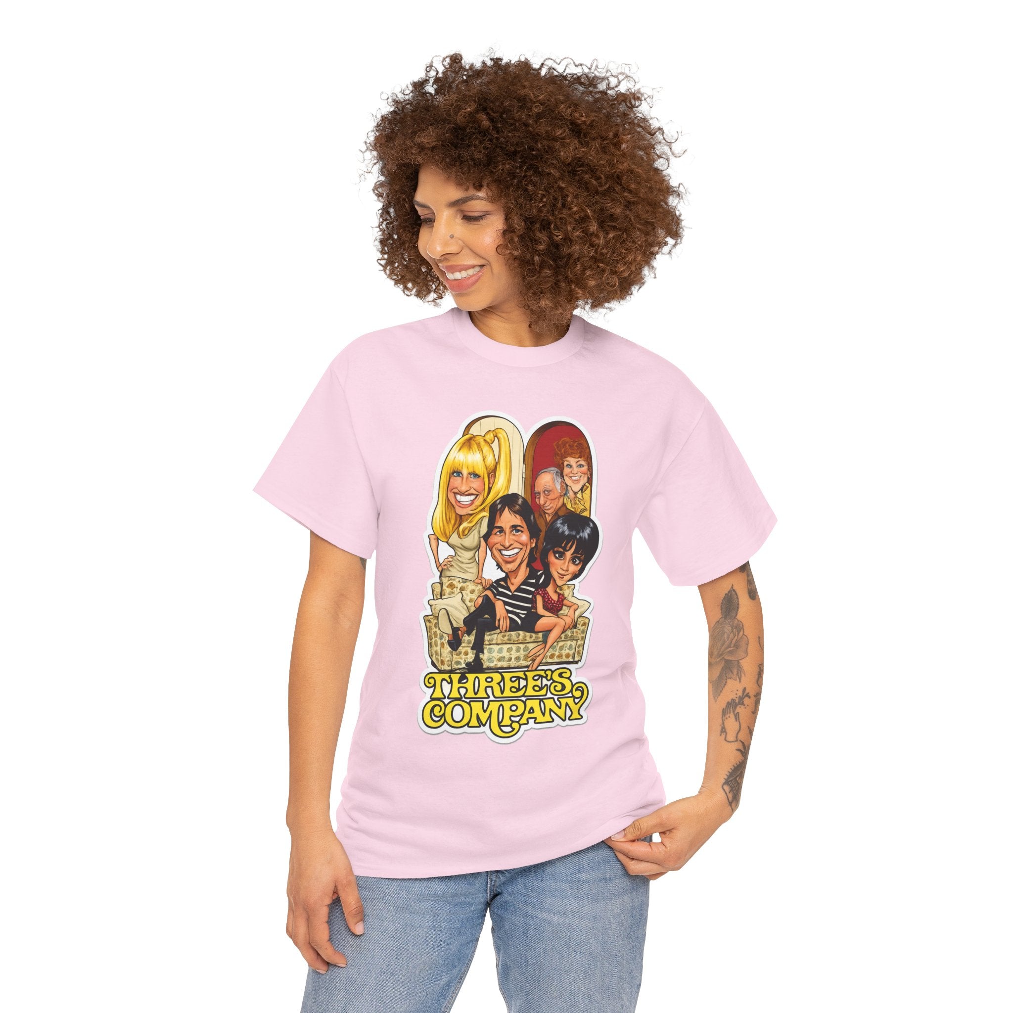 Three's Company Retro TV Tee — Vintage Sitcom Caricature T-Shirt