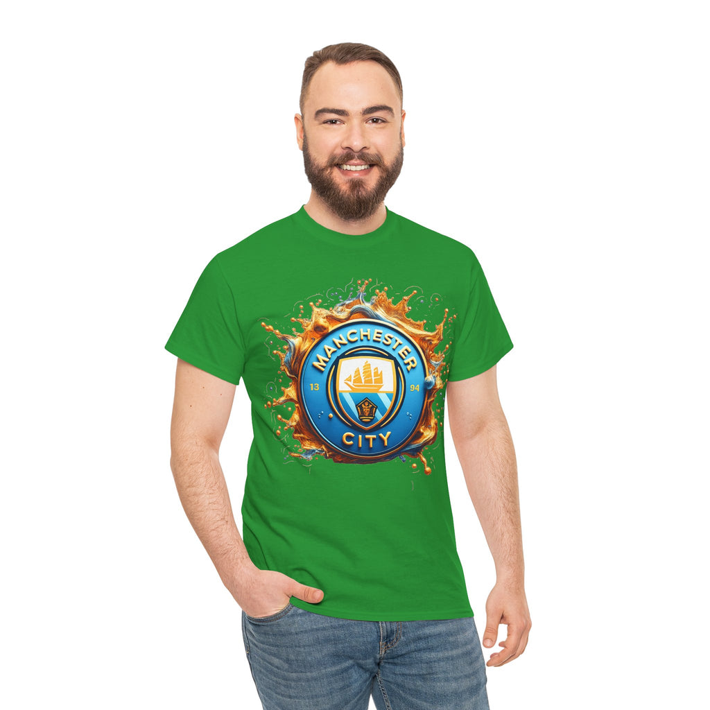Manchester City Inspired Splash Logo Cotton T-Shirt