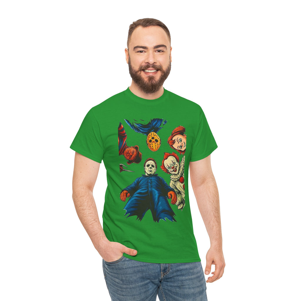 Horror Movie Icons Graphic Tee — Michael Myers, Jason & Classic Clowns Halloween T-Shirt