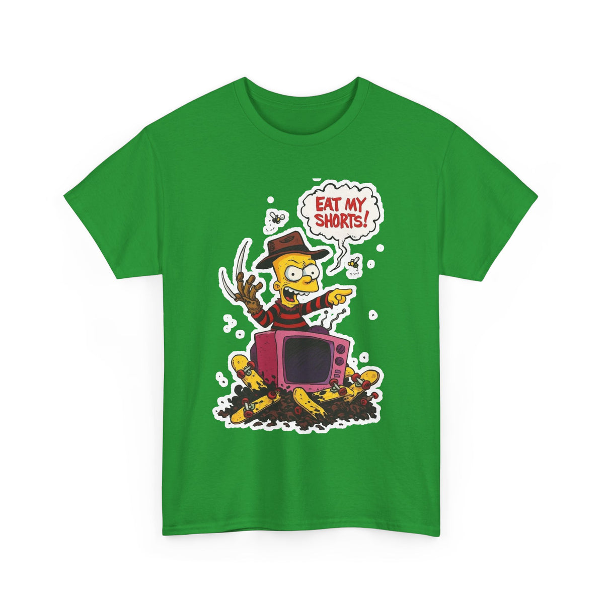 Horror TV Mashup Tee — “Eat My Shorts!” Retro Cartoon Tee