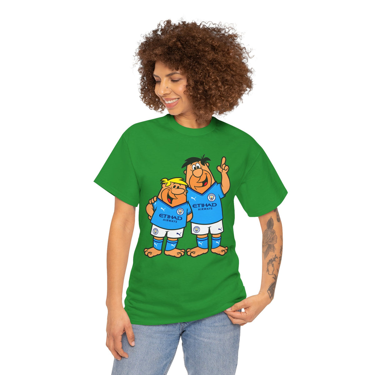 Manchester City The Flintstones Etihad Airways Cartoon Cotton T-Shirt