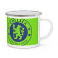 Chelsea Football Club Inspired Enamel Camping Mug — Neon Green Crest Camp Coffee Cup