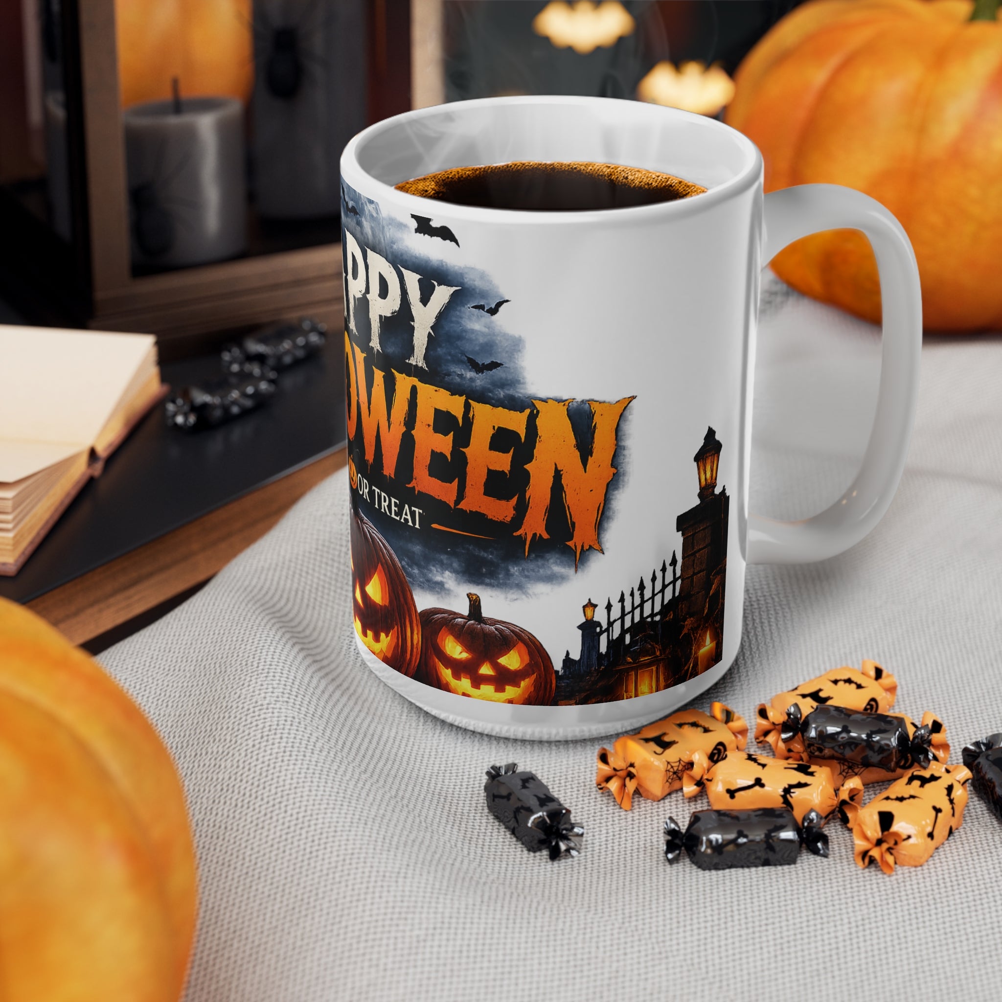 Happy Halloween Coffee Mug — Jack-o'-Lantern Pumpkin Trick or Treat Ceramic Mug (11oz & 15oz)