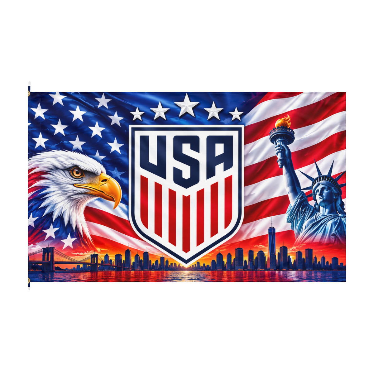 USA Eagle & Statue of Liberty Double-Sided Flag — Patriotic American Banner